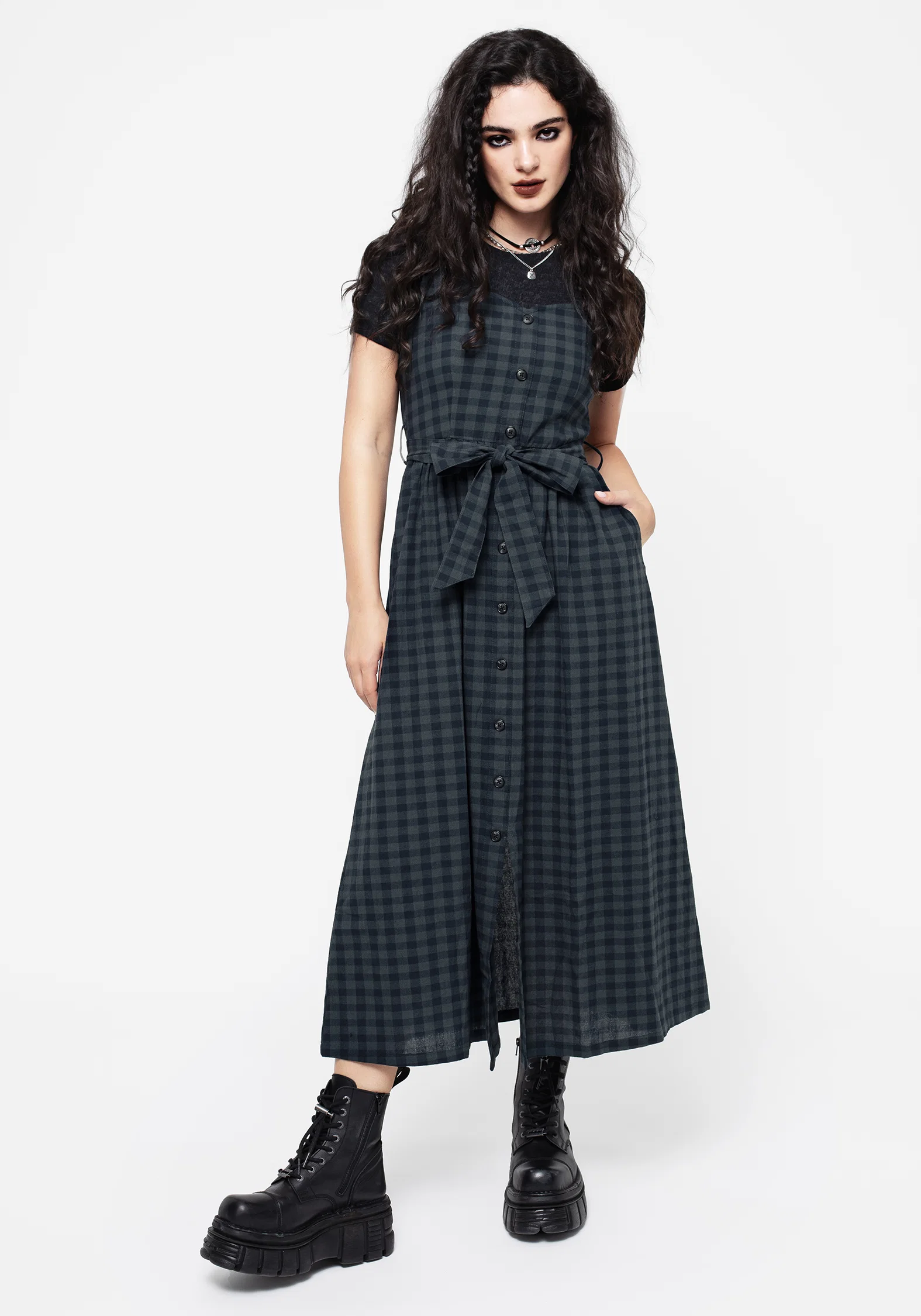 Jeannie Check Cotton Belted Apron Maxi Dress - Image 4