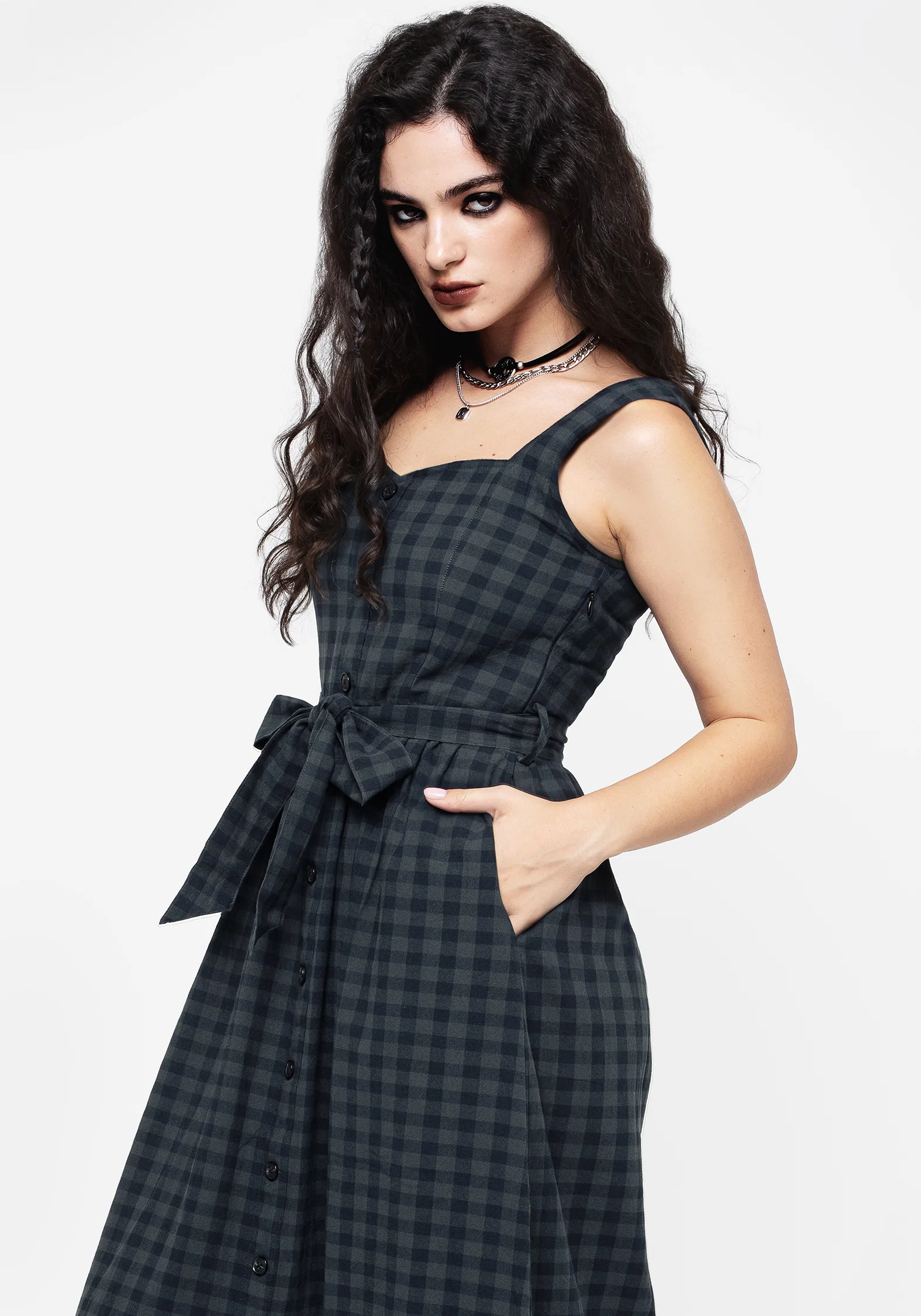 Jeannie Check Cotton Belted Apron Maxi Dress - Image 5