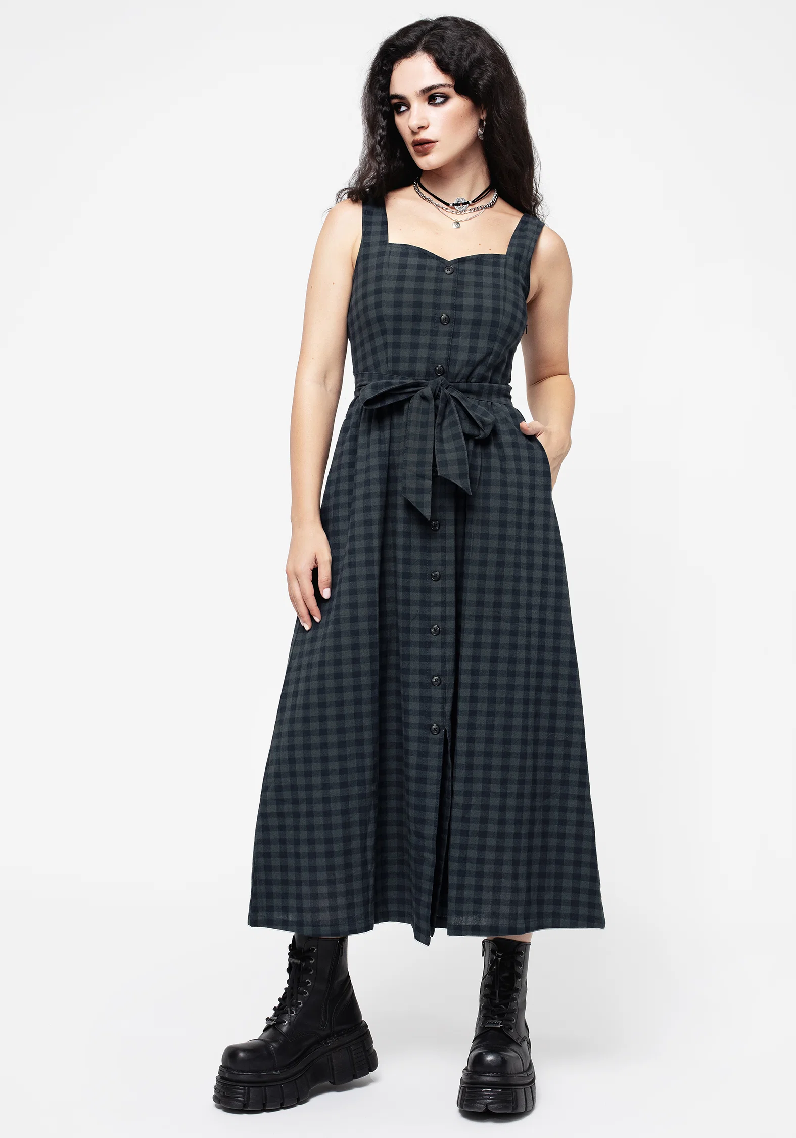 Jeannie Check Cotton Belted Apron Maxi Dress - Image 6