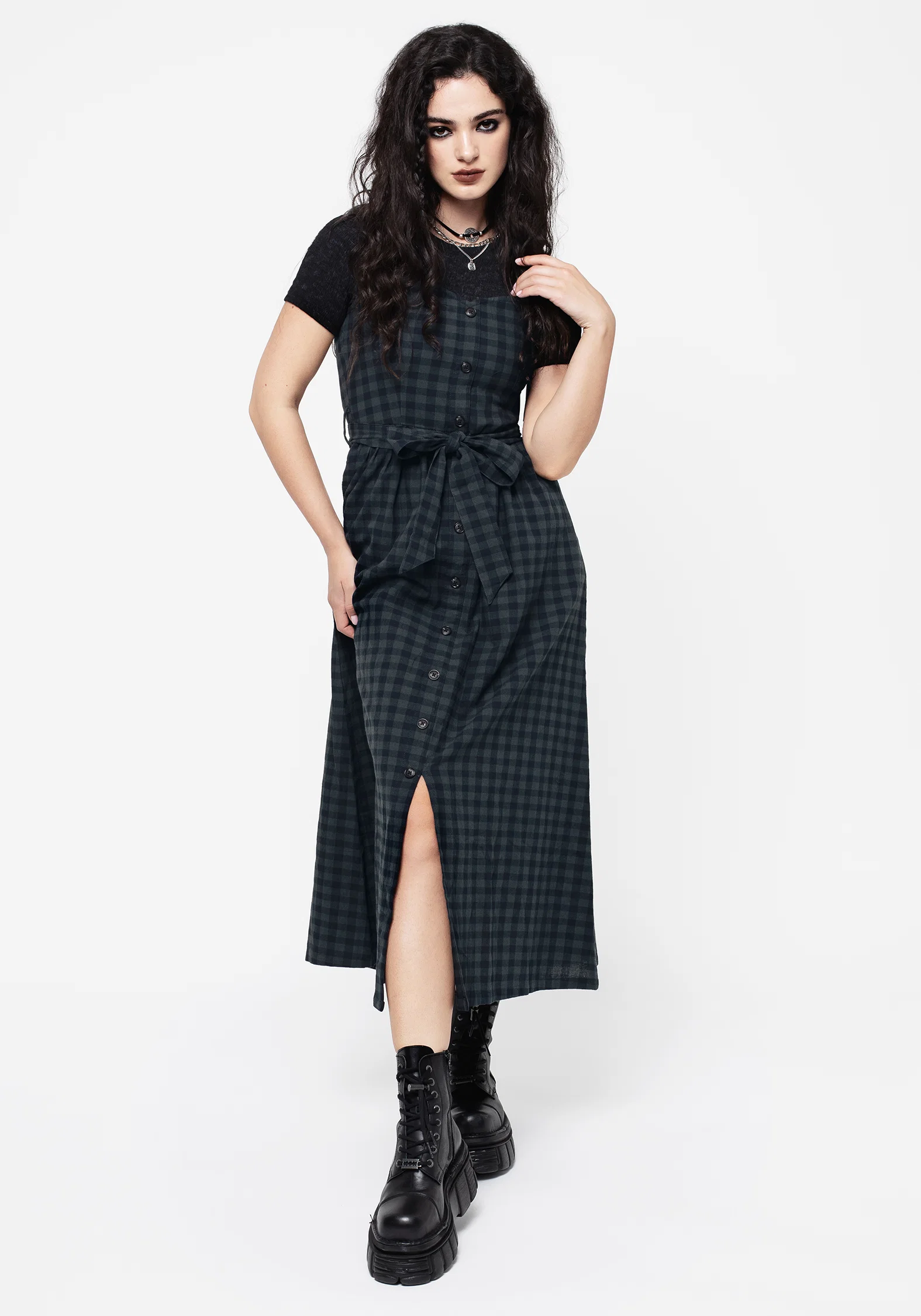 Jeannie Check Cotton Belted Apron Maxi Dress - Image 7