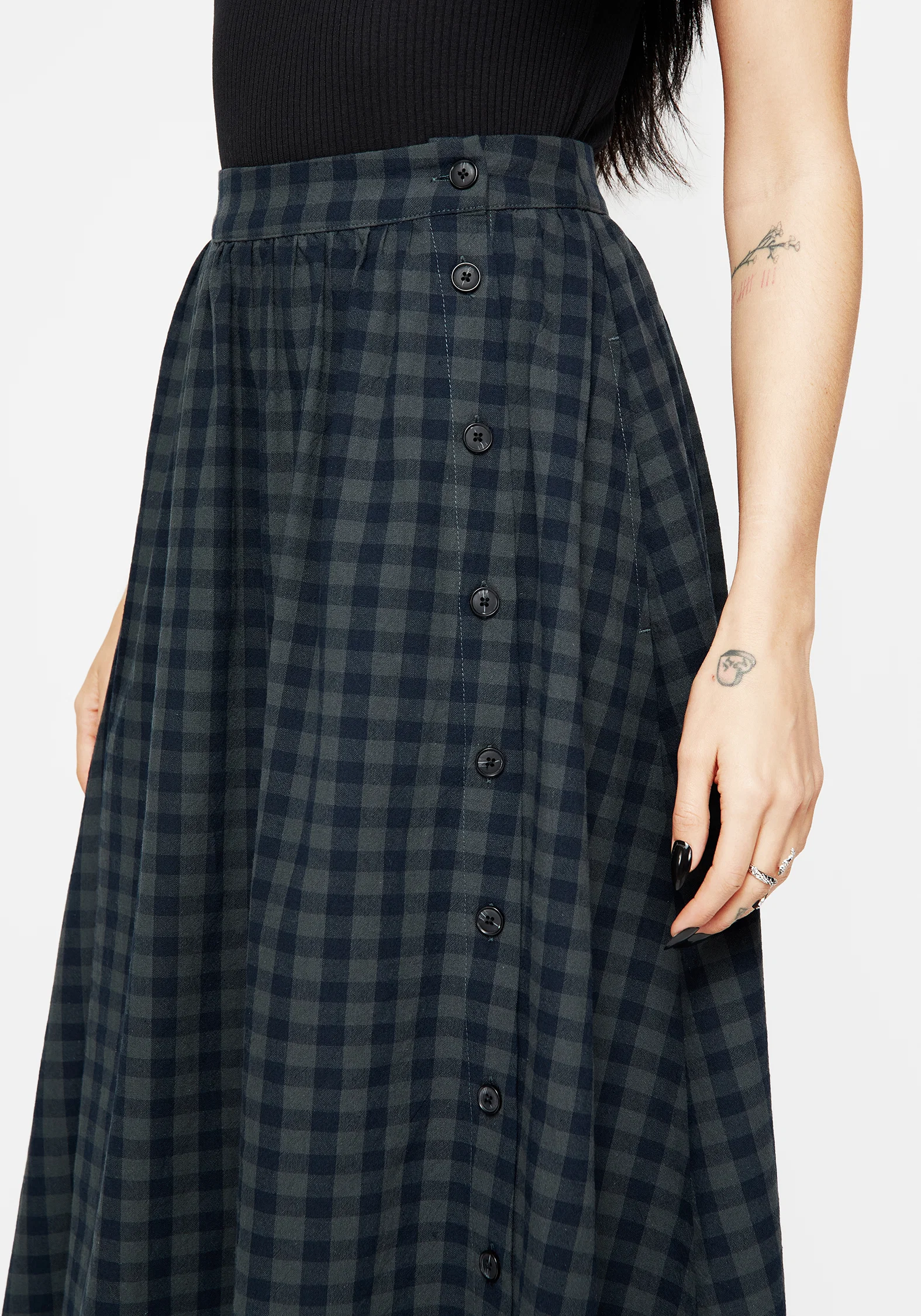 Jeannie Check Cotton Button Up Midaxi Skirt - Image 2