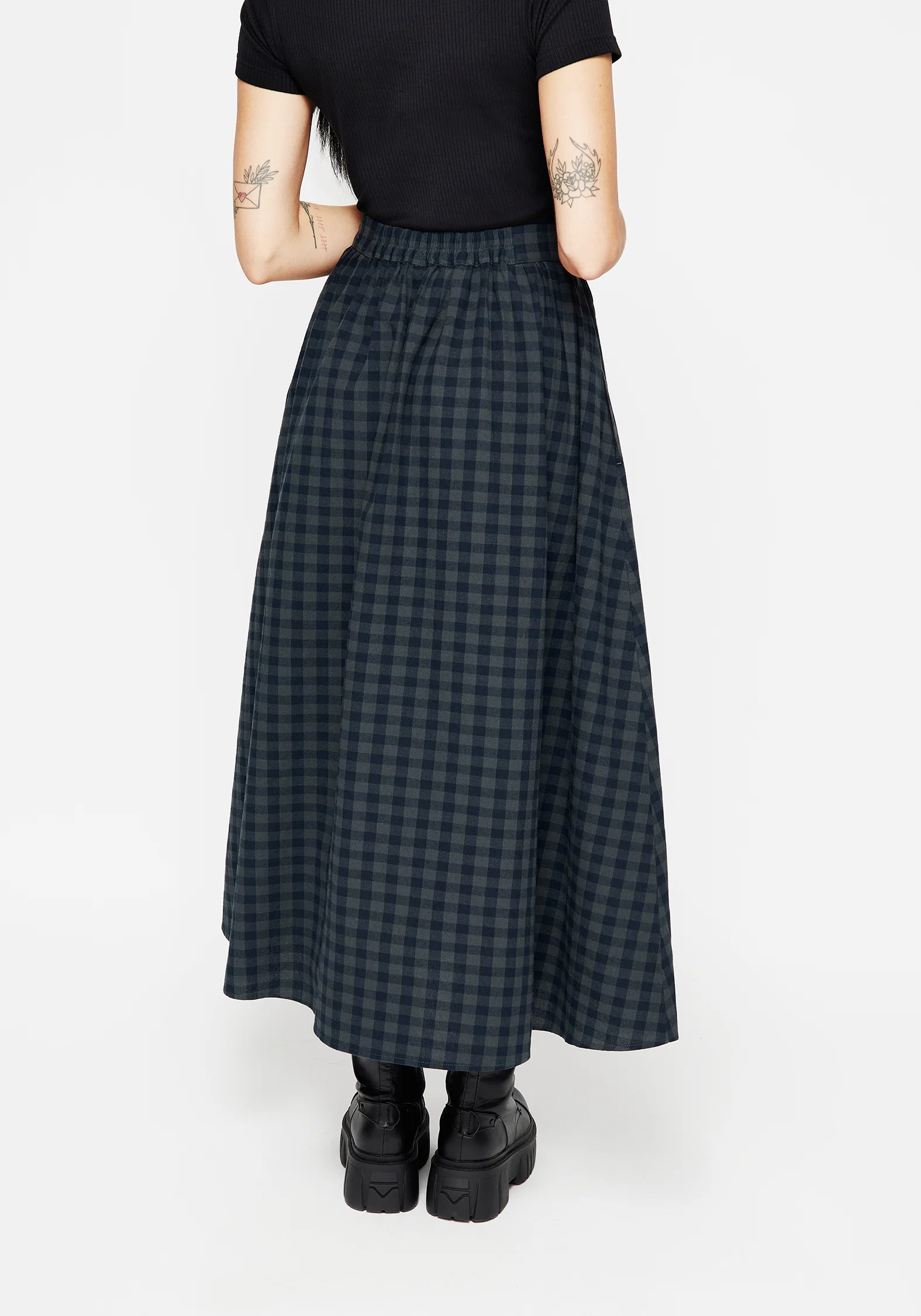 Jeannie Check Cotton Button Up Midaxi Skirt - Image 3