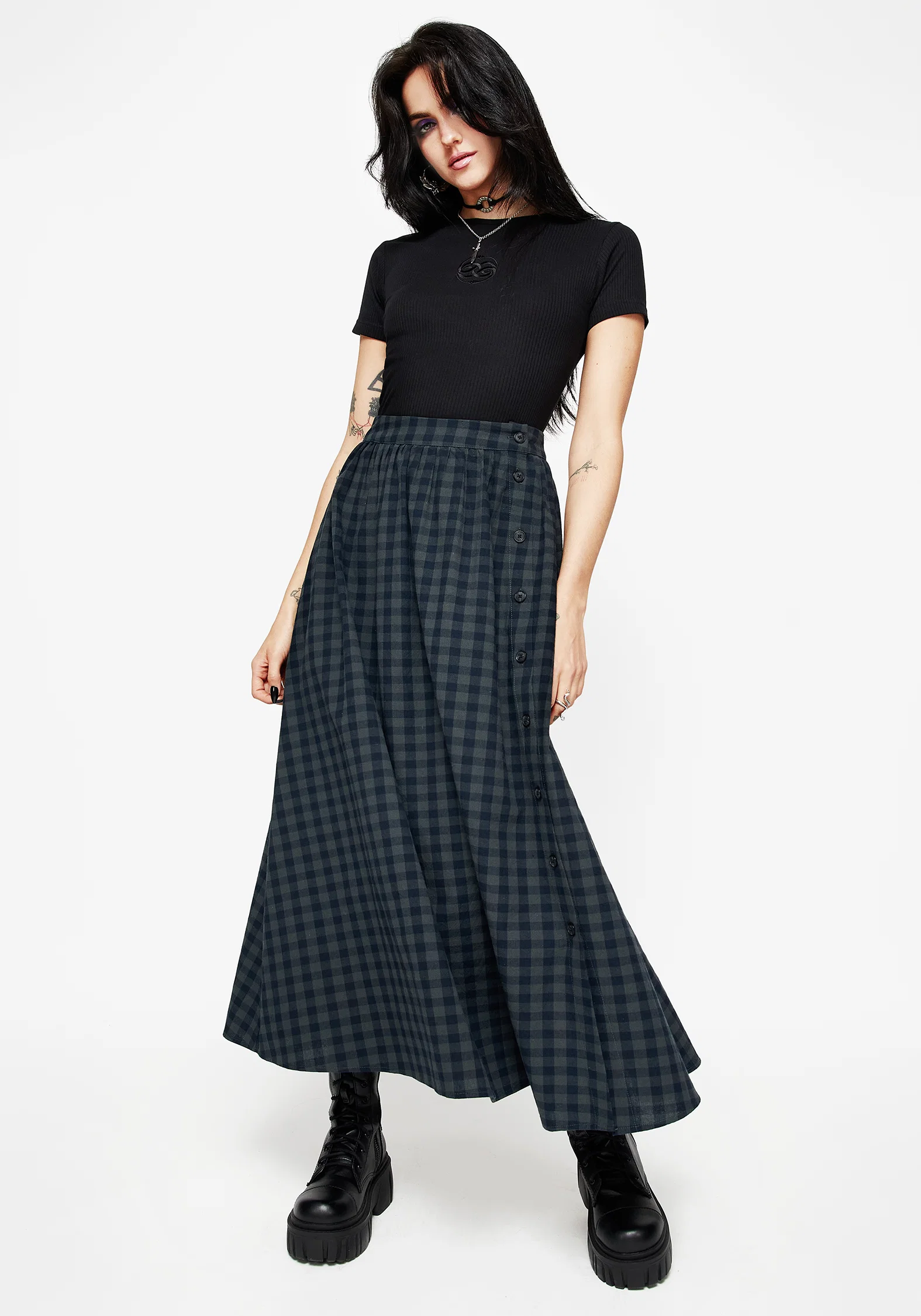 Jeannie Check Cotton Button Up Midaxi Skirt - Image 4