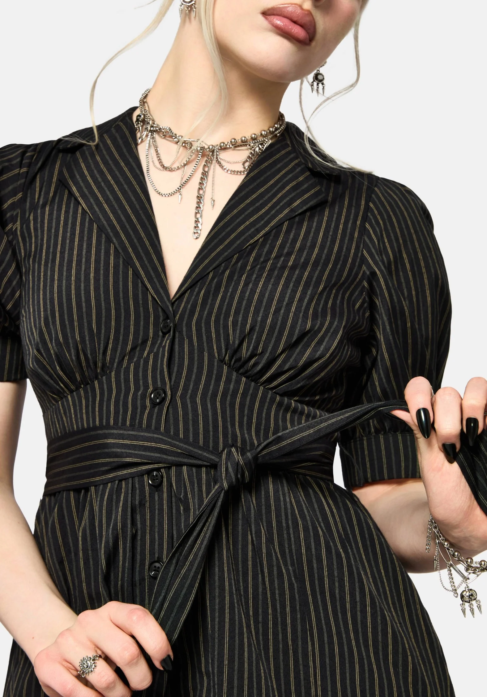 Jenna Stripe Cotton Tie Midi Dress - Image 2