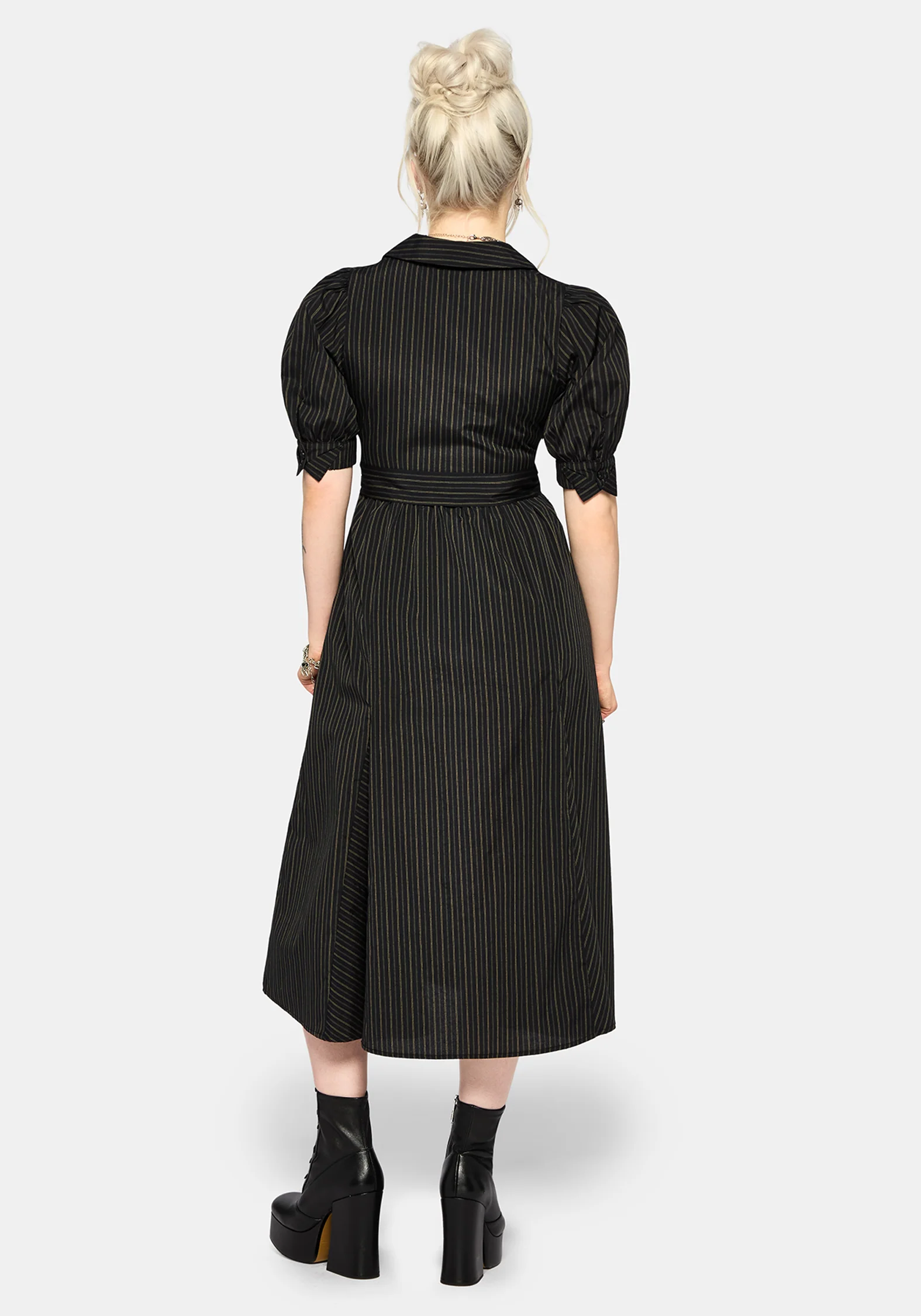 Jenna Stripe Cotton Tie Midi Dress - Image 3