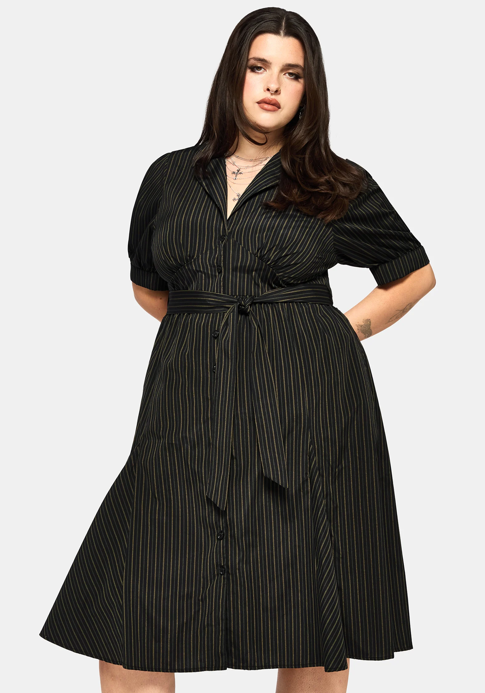 Jenna Stripe Cotton Tie Midi Dress - Image 7