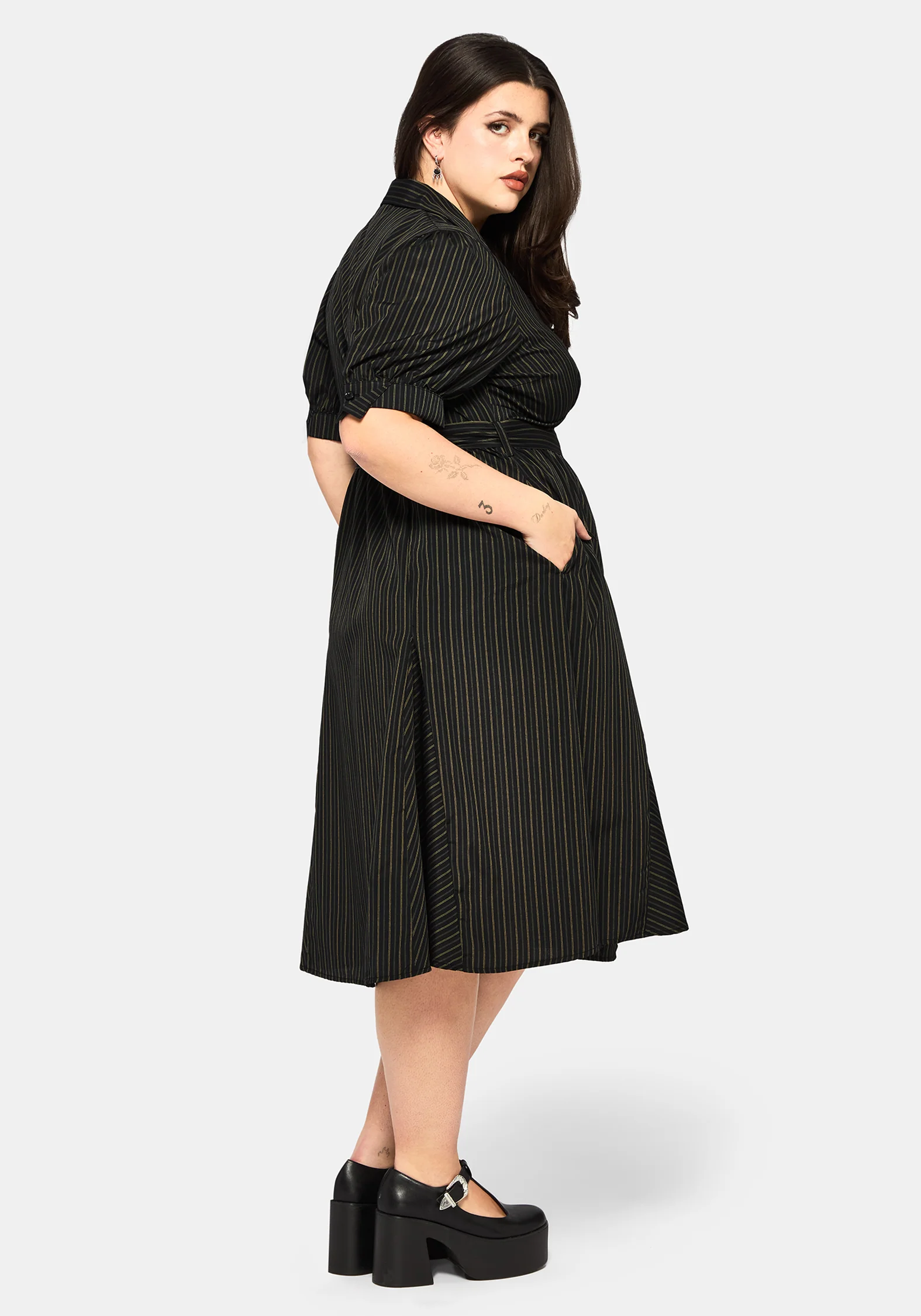 Jenna Stripe Cotton Tie Midi Dress - Image 8