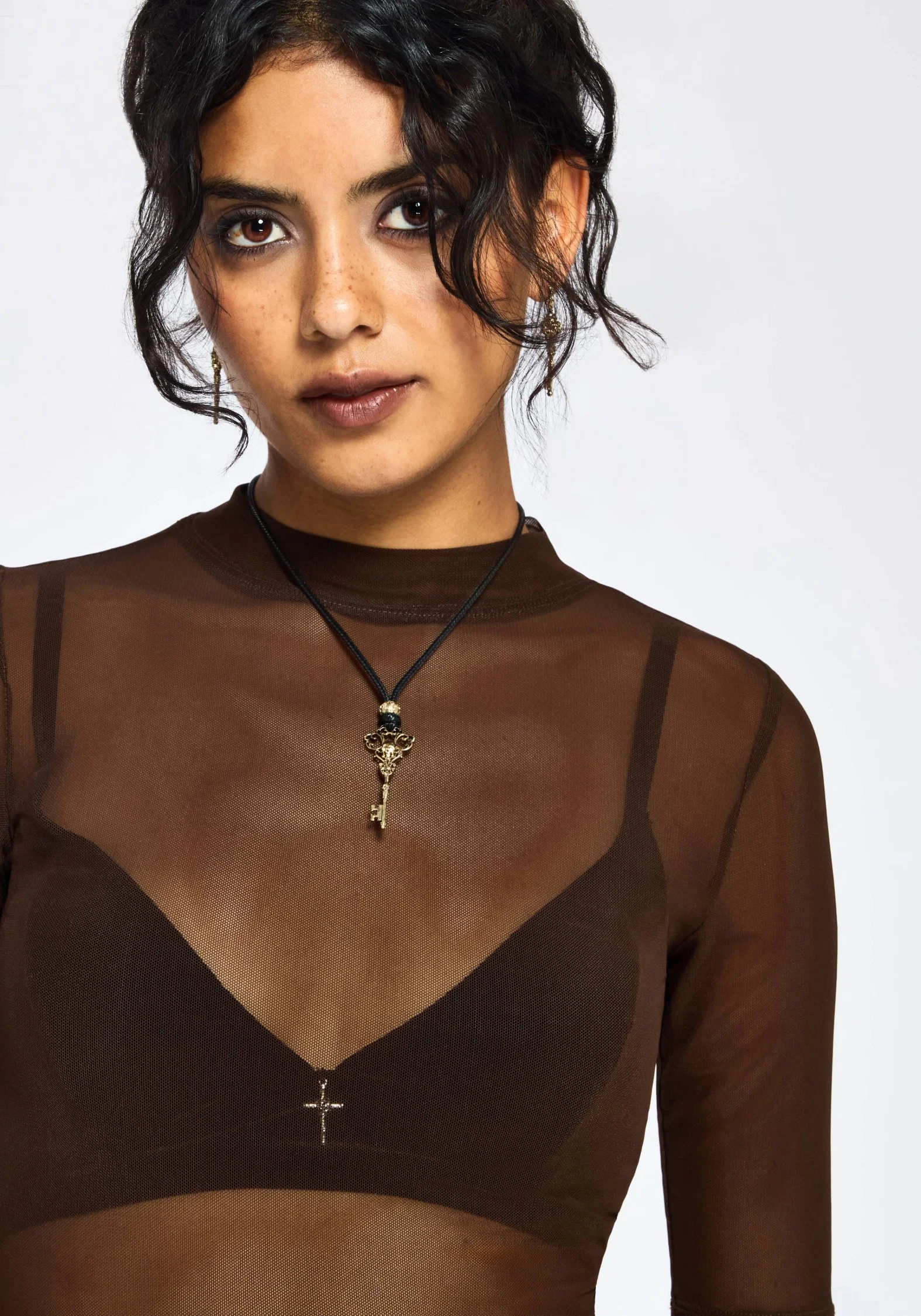 Jinx Mesh Short Sleeve Top - Brown - Image 2