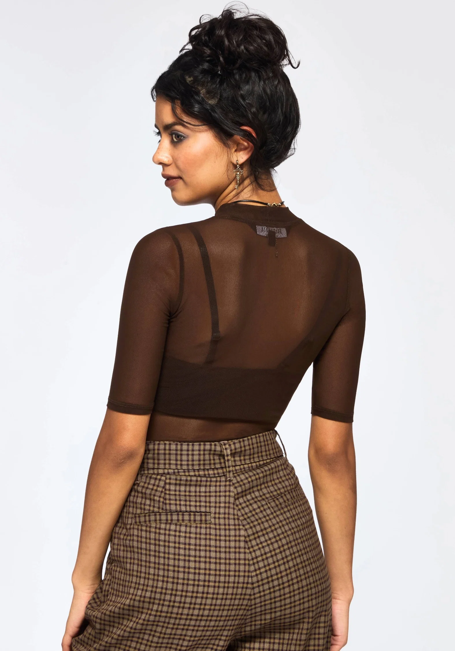 Jinx Mesh Short Sleeve Top - Brown - Image 3