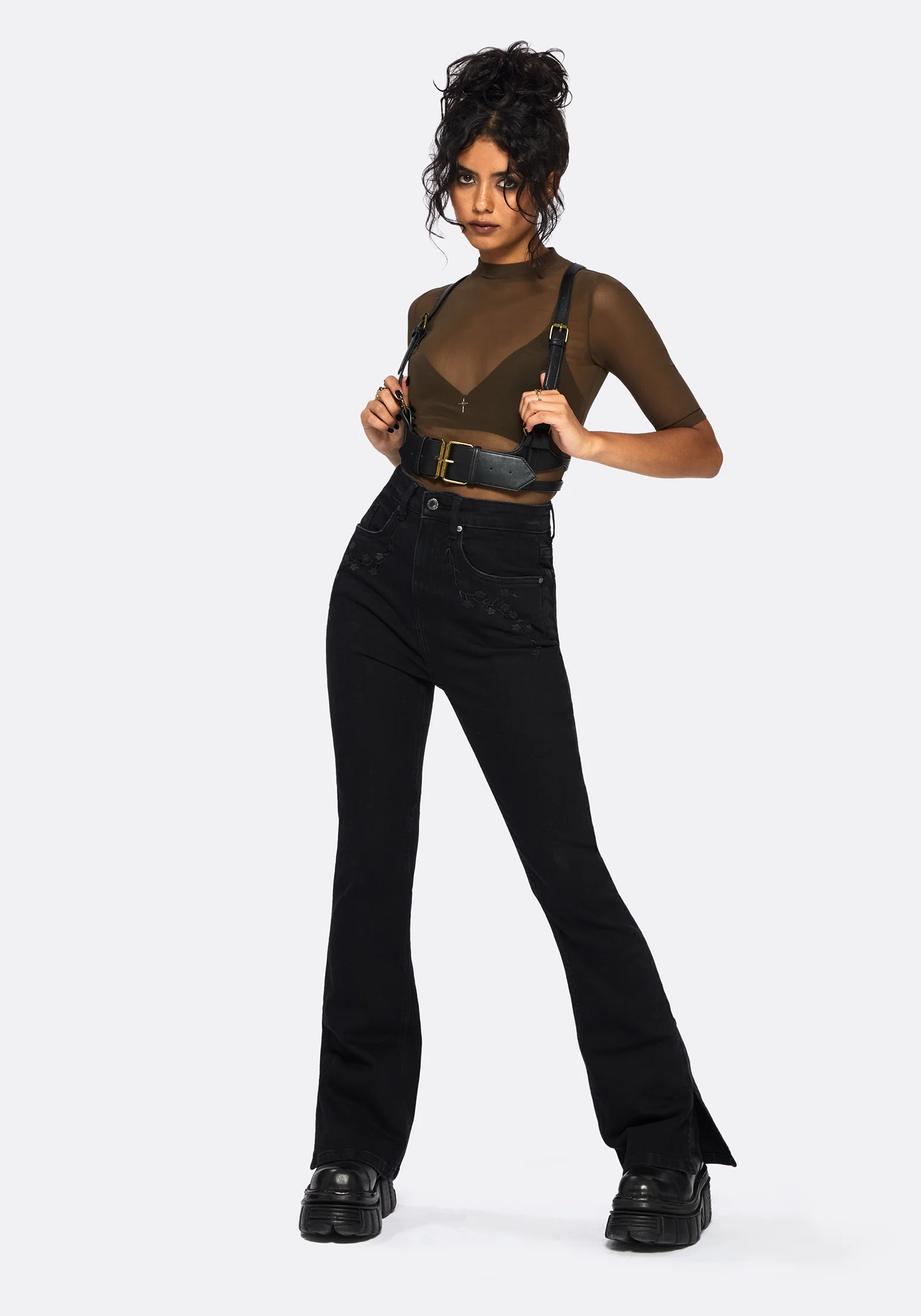 Jinx Mesh Short Sleeve Top - Khaki Green - Image 4