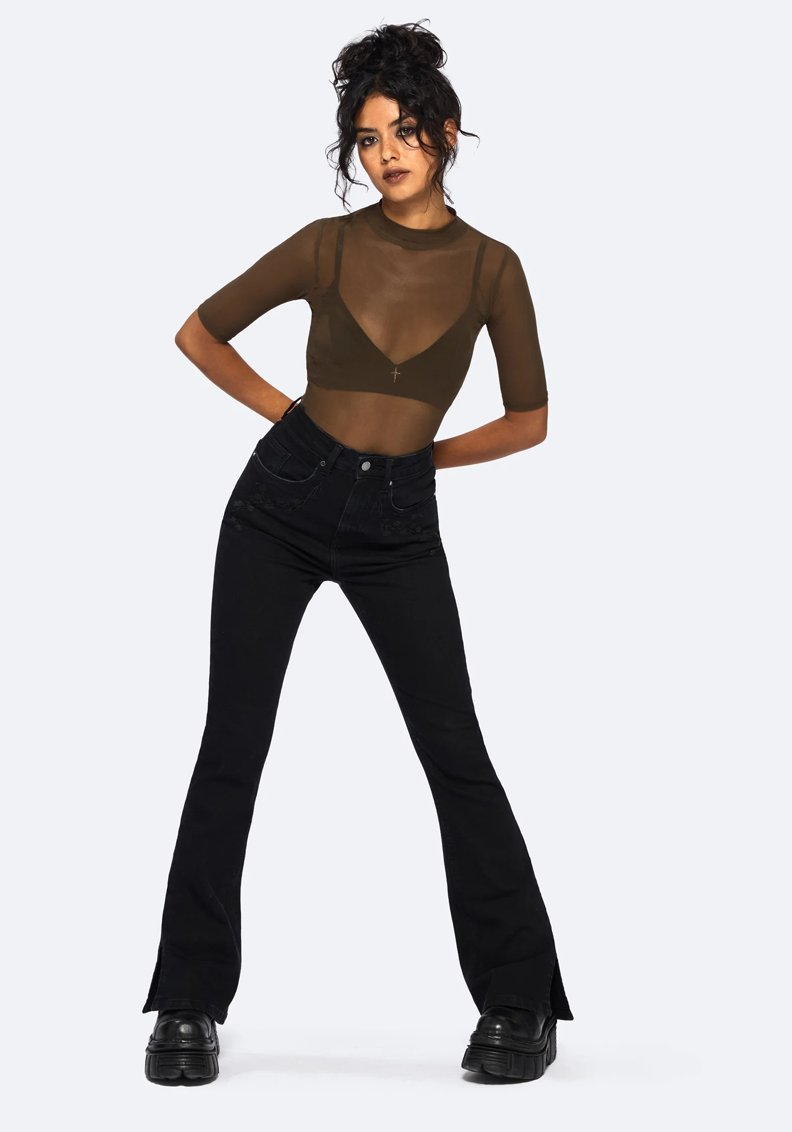 Jinx Mesh Short Sleeve Top - Khaki Green - Image 6
