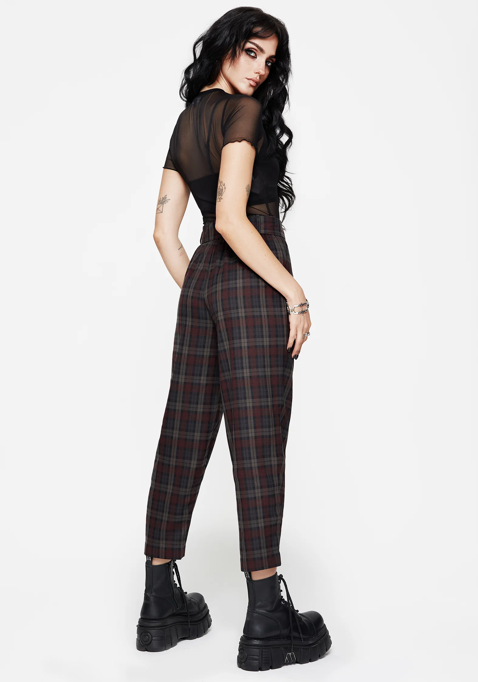 Kalma Check Tie Belt Tapered Trouser - Image 3