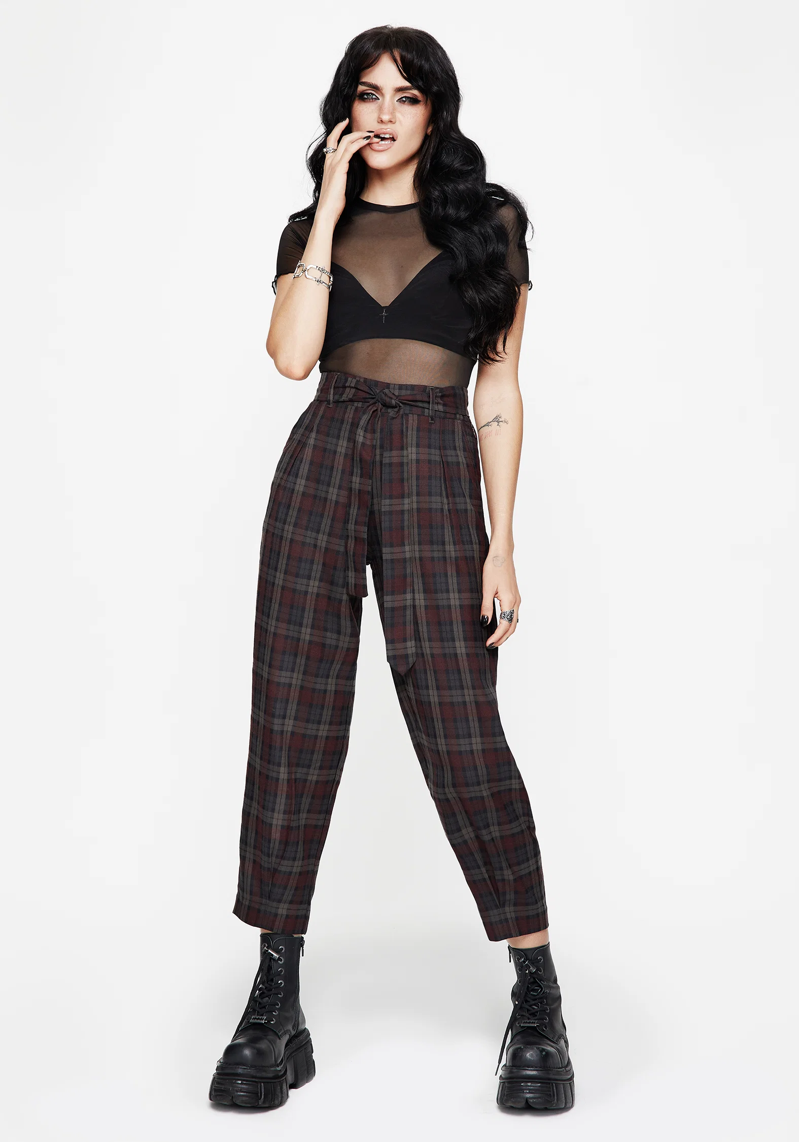 Kalma Check Tie Belt Tapered Trouser - Image 5