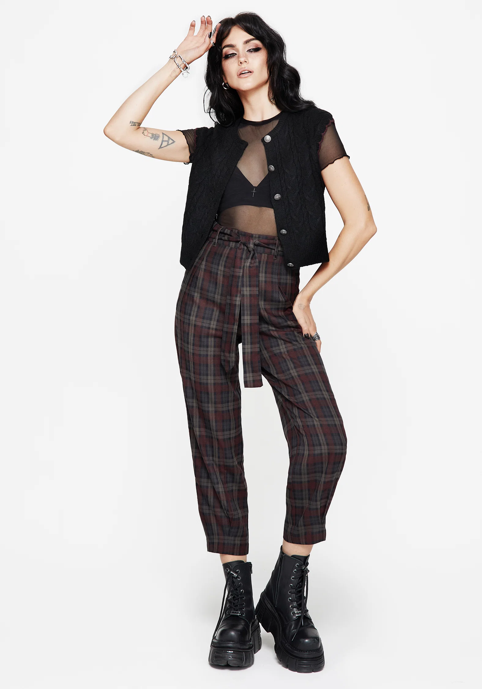 Kalma Check Tie Belt Tapered Trouser - Image 6