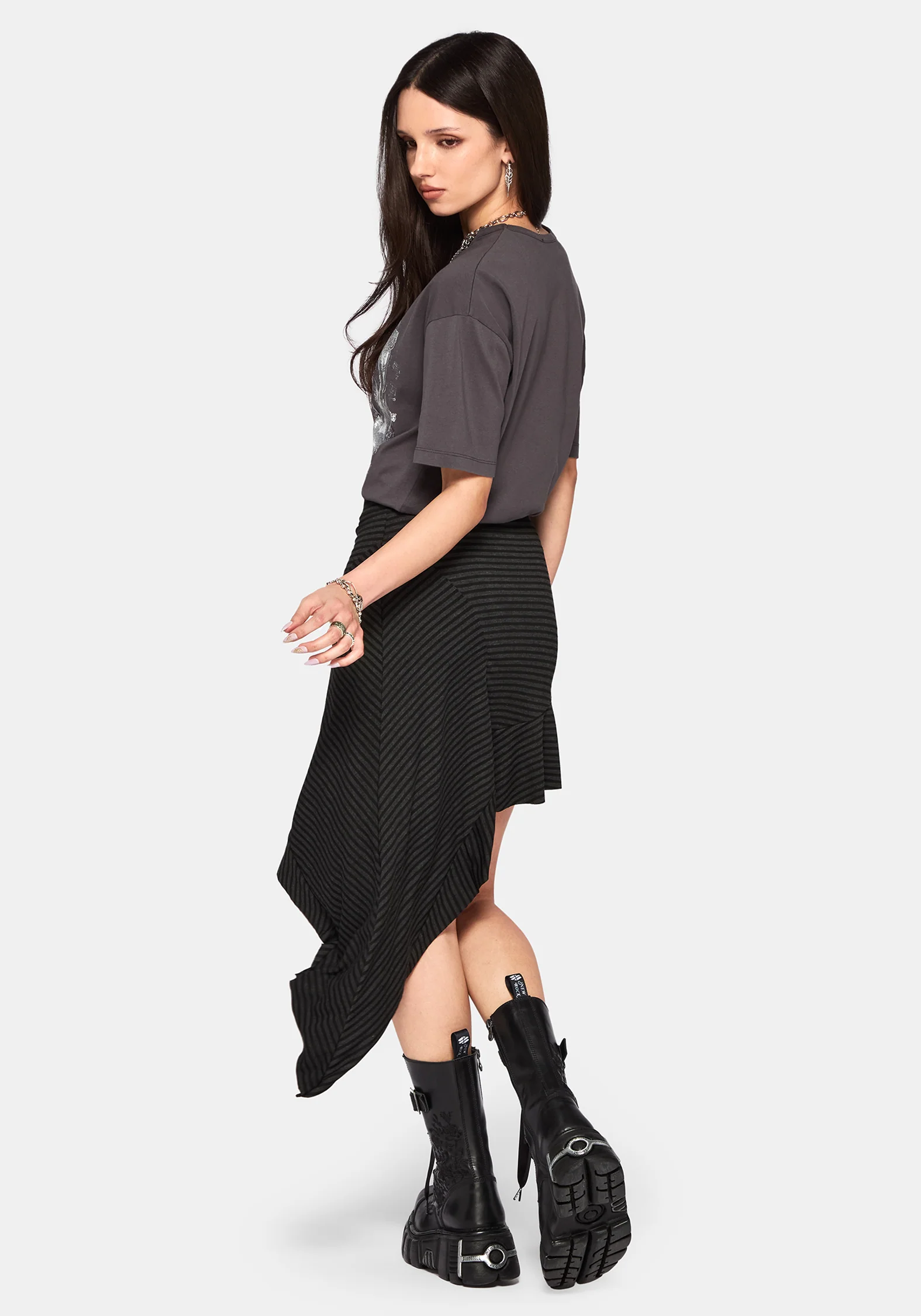 Kayla Stripe Asymmetric Mini Skirt - Image 4