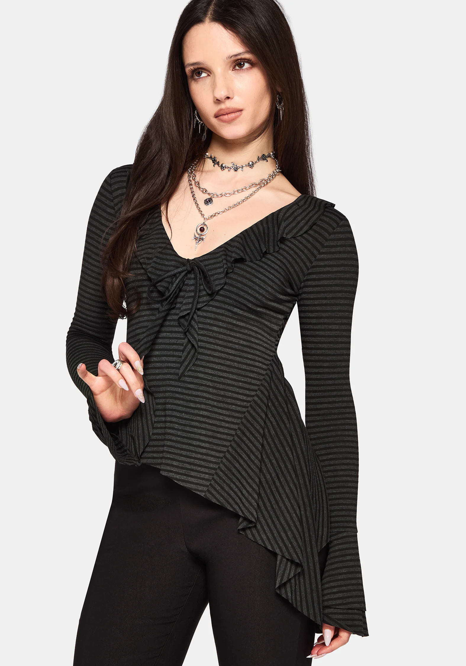 Kayla Stripe Frill Jersey Top - Image 4