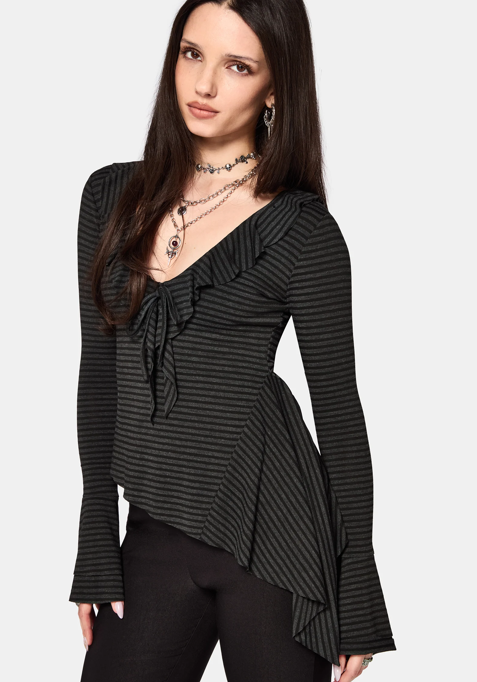 Kayla Stripe Frill Jersey Top - Image 7