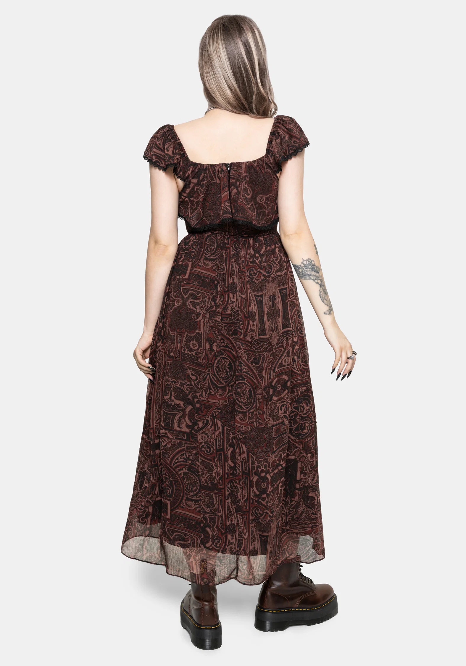 Kells Frilly Sleeve Lace Trim Midaxi Dress - Image 3