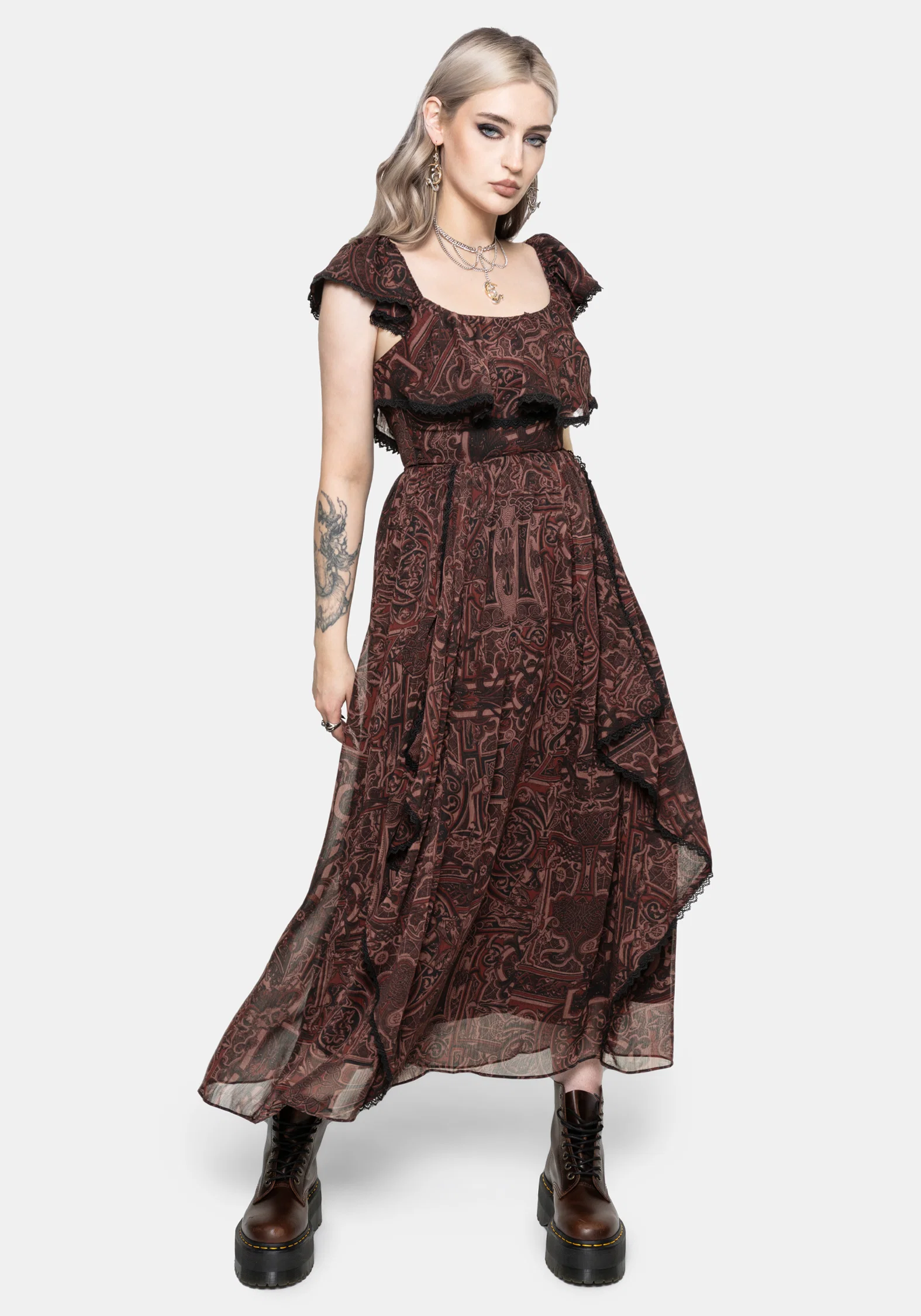 Kells Frilly Sleeve Lace Trim Midaxi Dress - Image 5