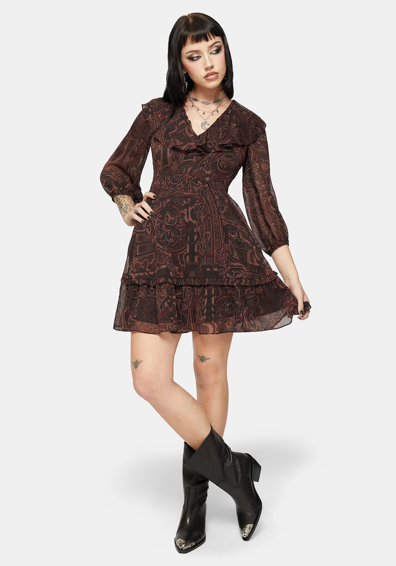 Kells Printed Tie Back Frill Mini Dress - Image 2