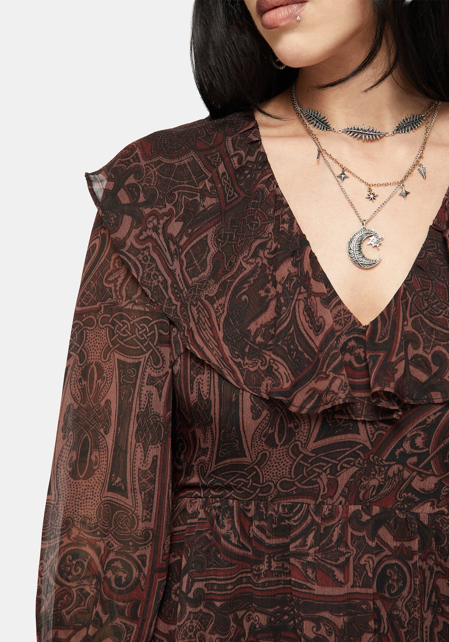 Kells Printed Tie Back Frill Mini Dress - Image 4