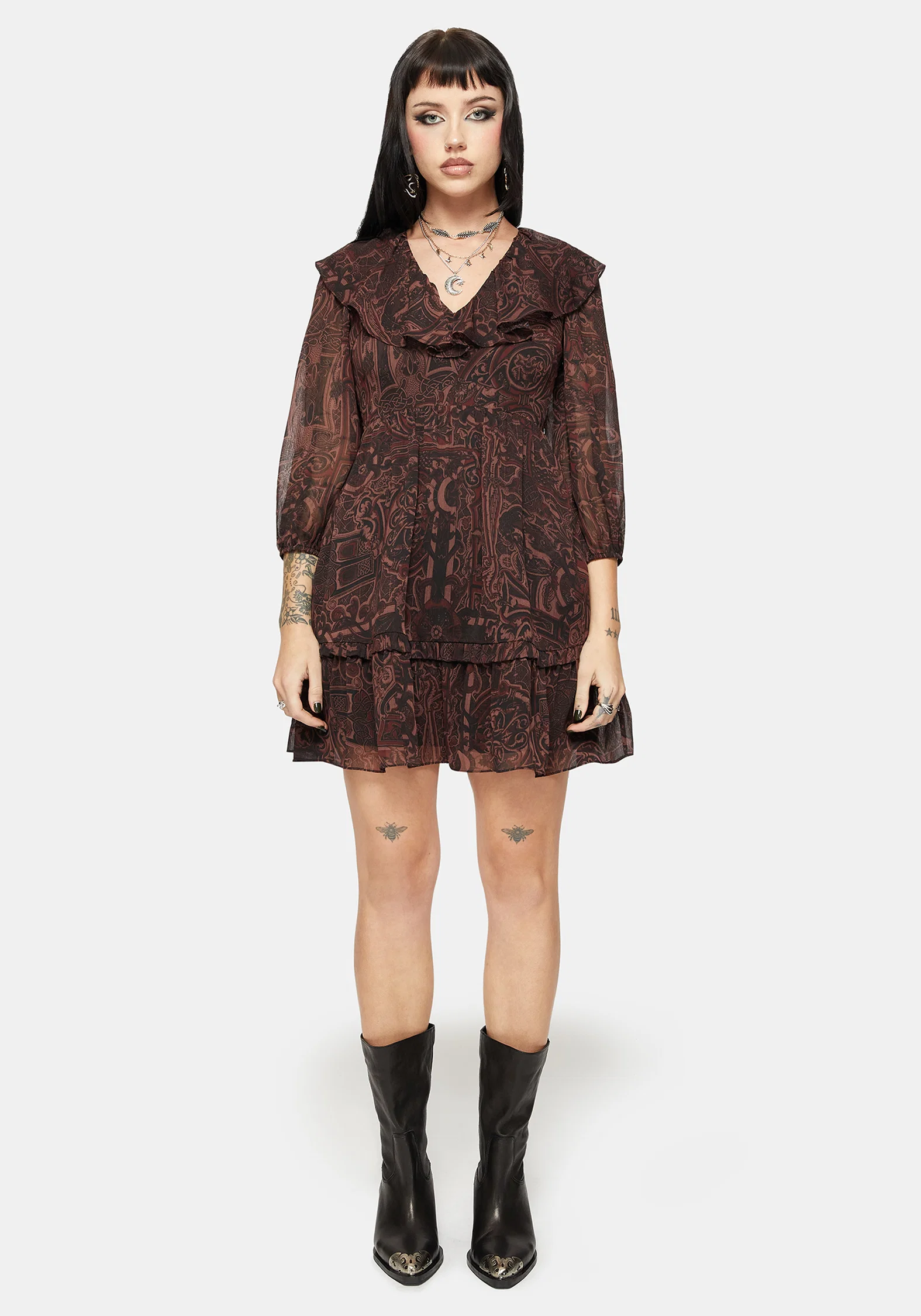 Kells Printed Tie Back Frill Mini Dress - Image 5