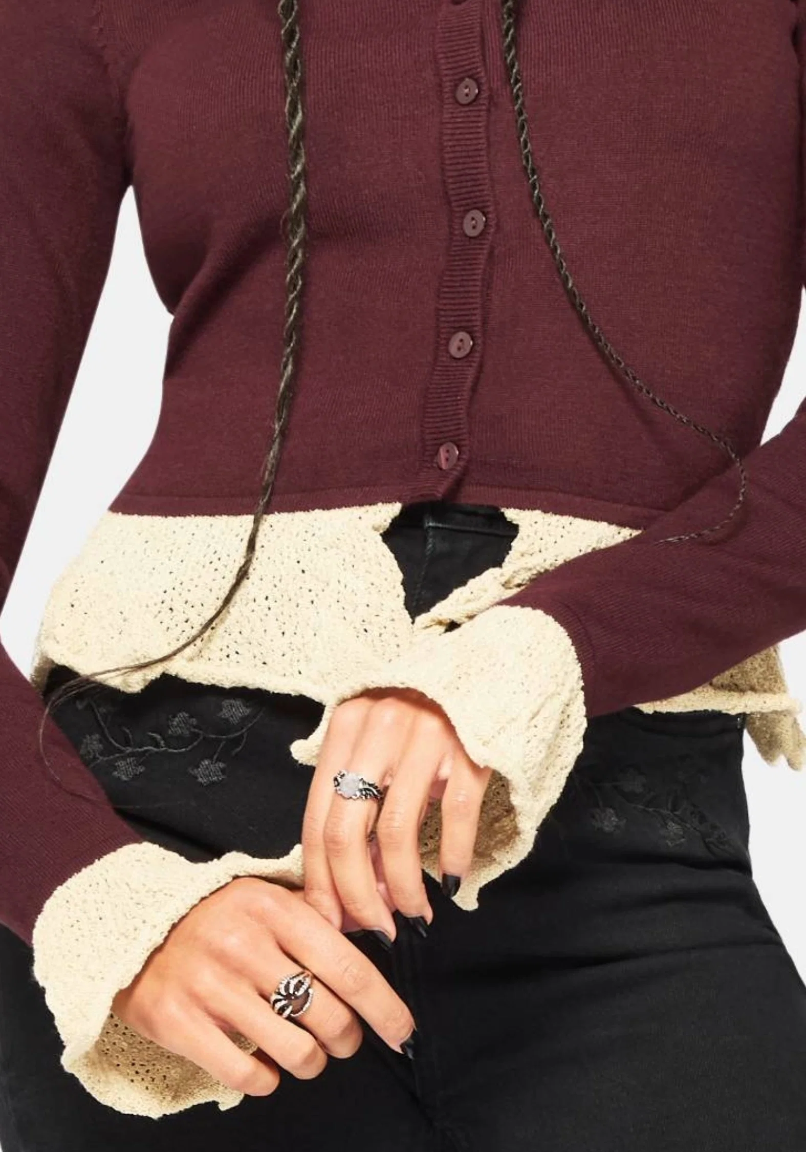 Kiera Pointelle Trim Knit Cardigan - Image 2