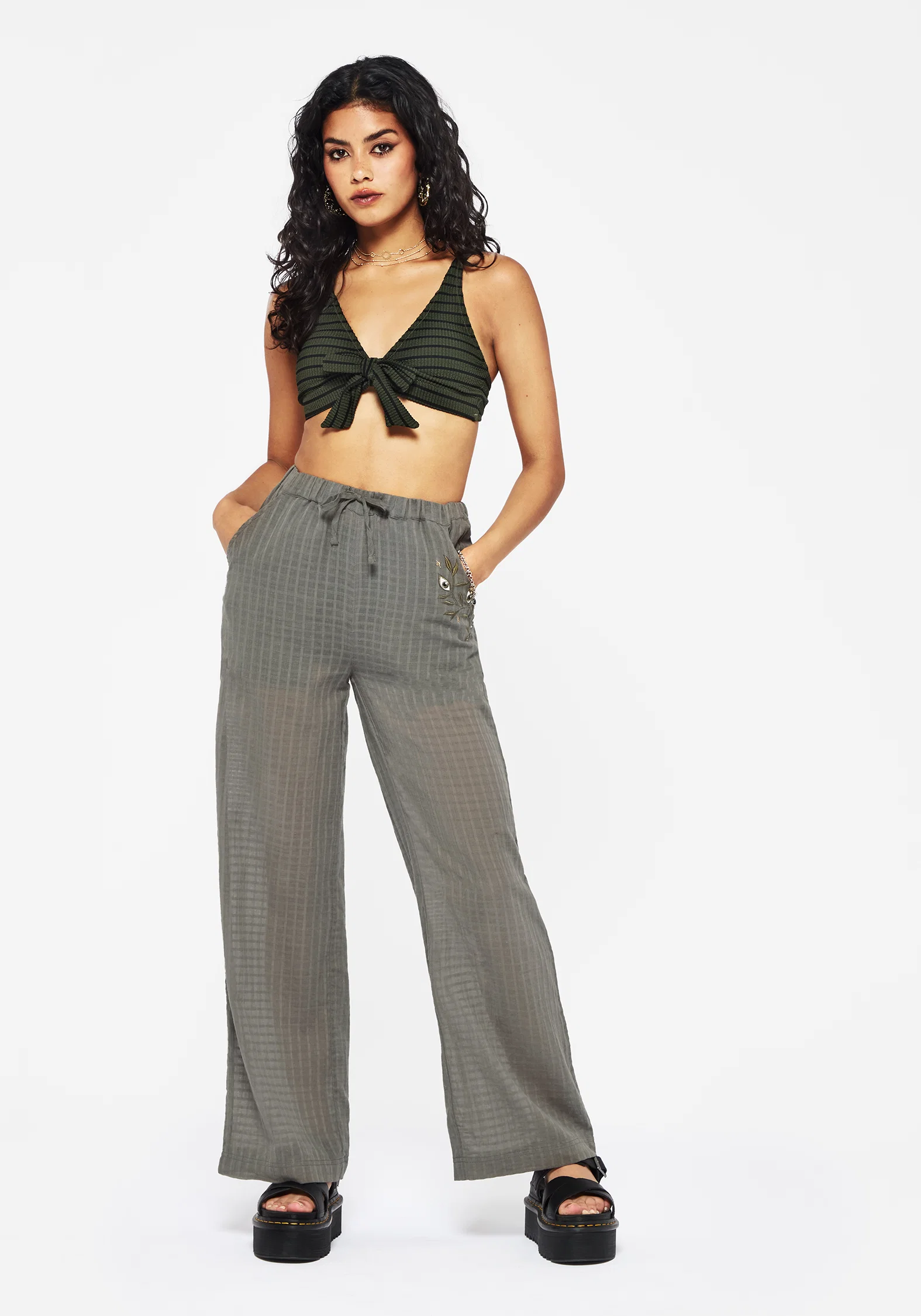 Koax Cotton Check Embroidered Beach Trouser - Image 5