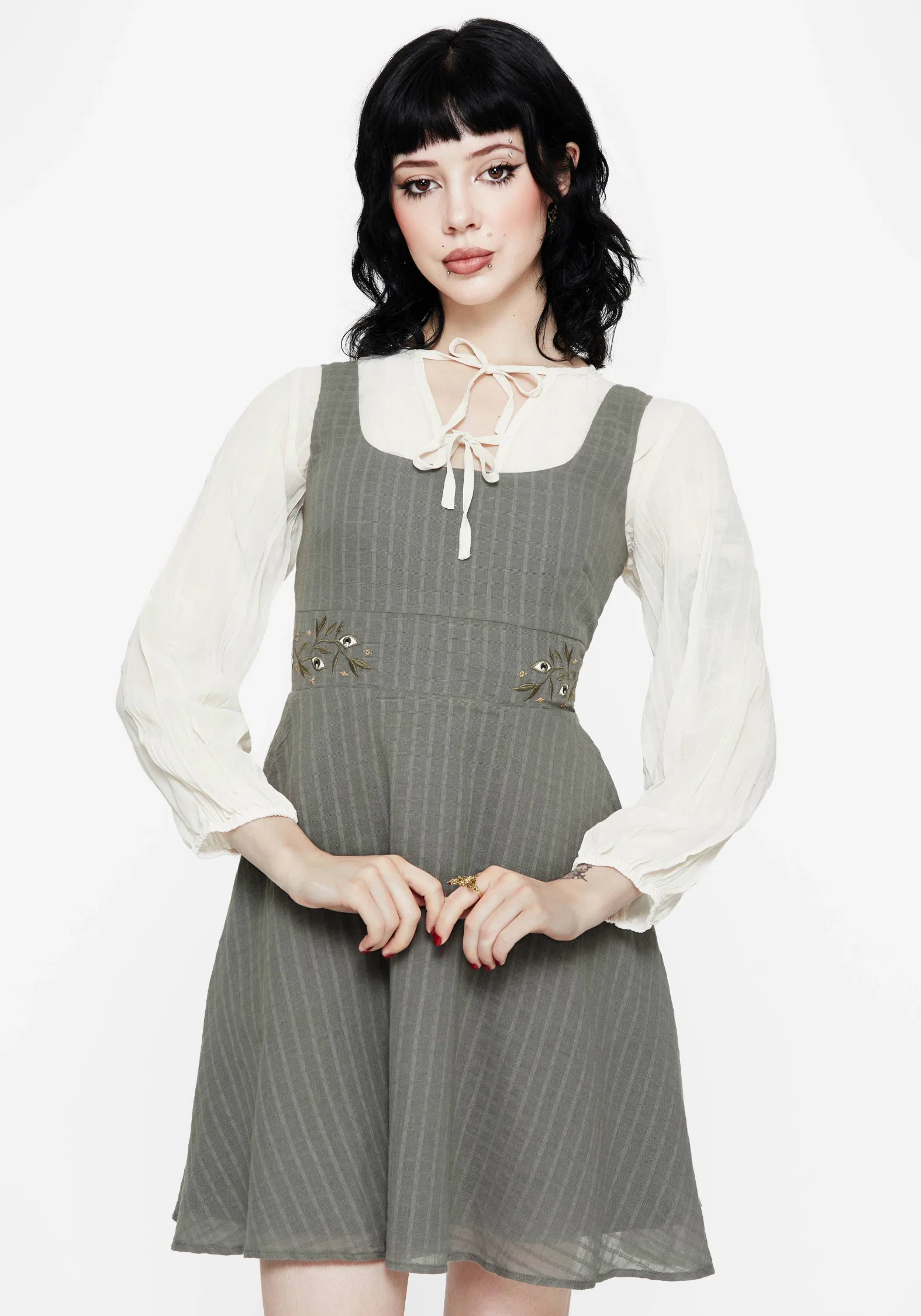 Koax Cotton Embroidered Pinafore Mini Dress - Image 4