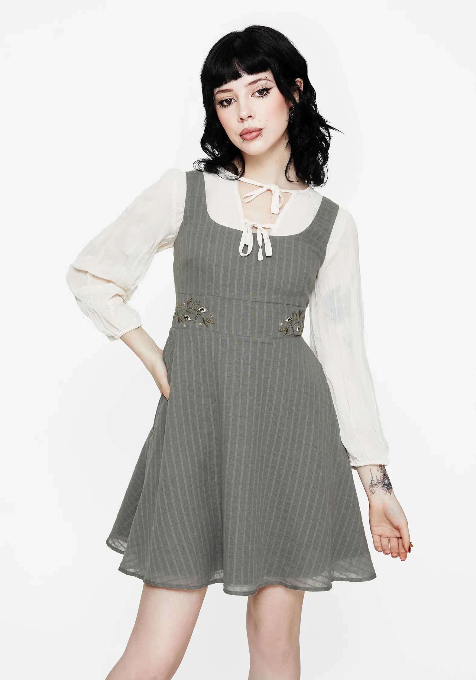 Koax Cotton Embroidered Pinafore Mini Dress - Image 6