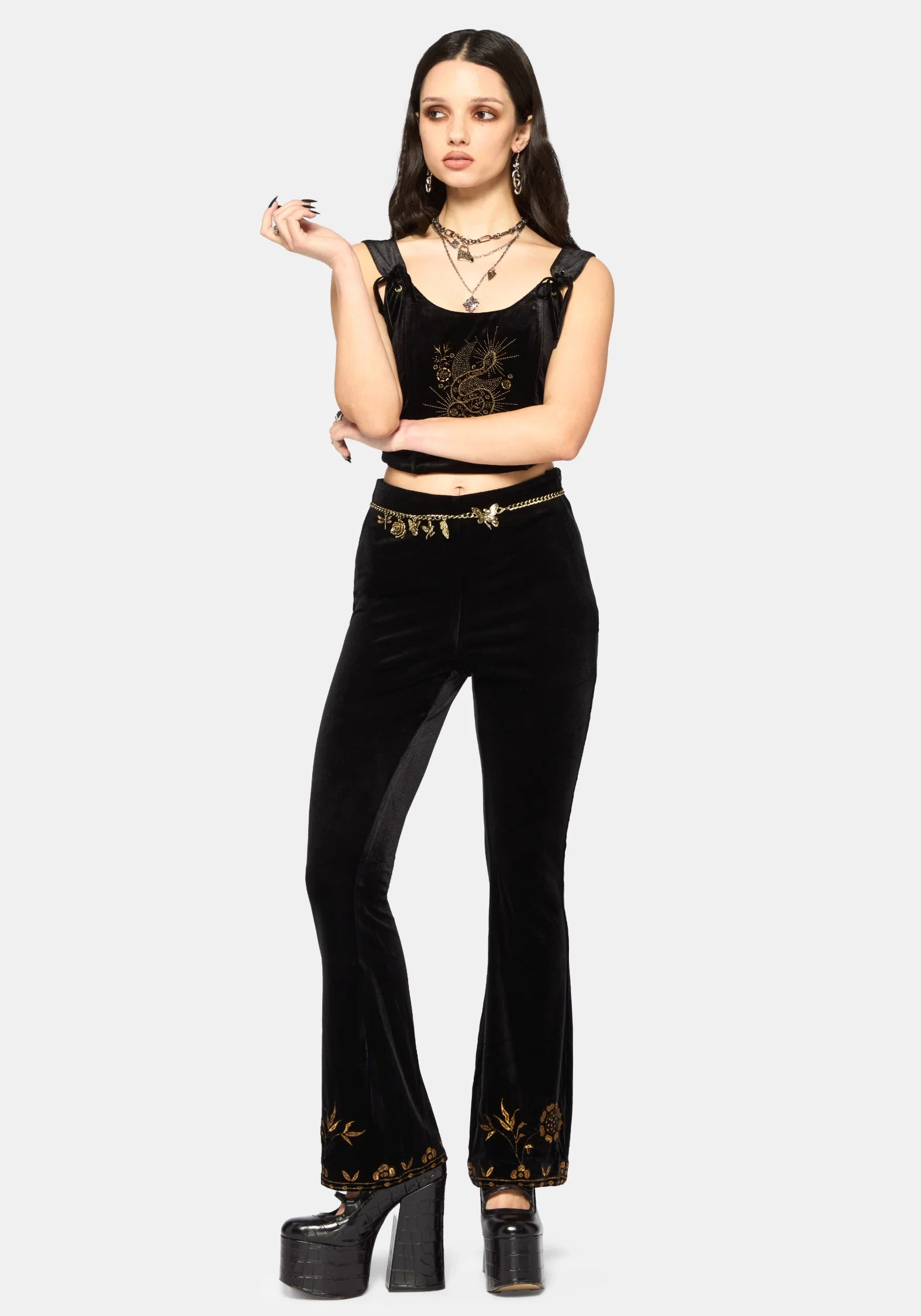 Kobra Velour Embroidered Flare Trouser - Image 4