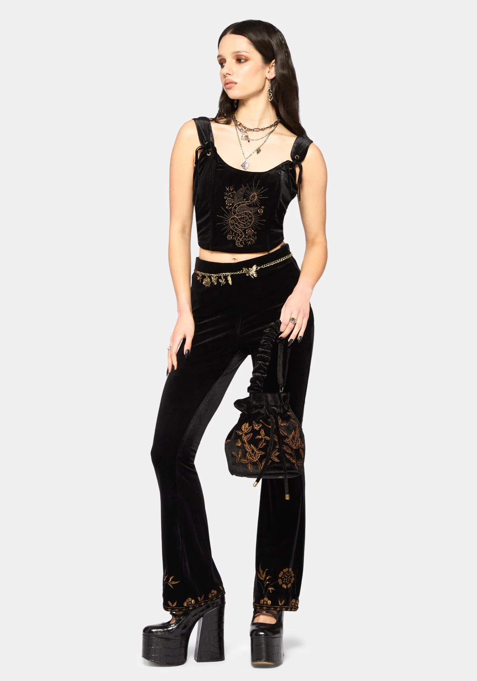 Kobra Velour Embroidered Flare Trouser - Image 7