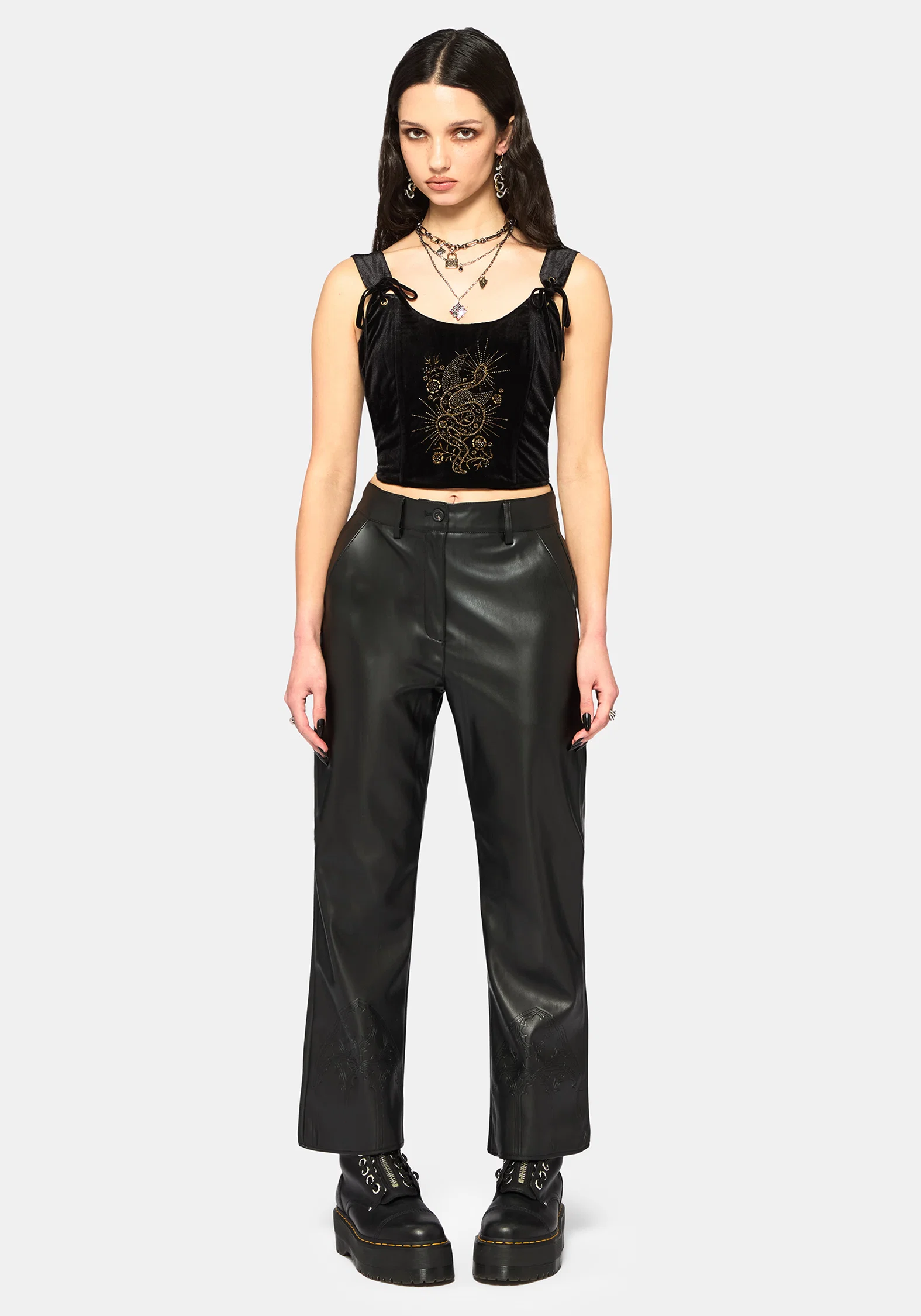 Kobra Velour Embroidered Tie Strap Corset Top - Image 4