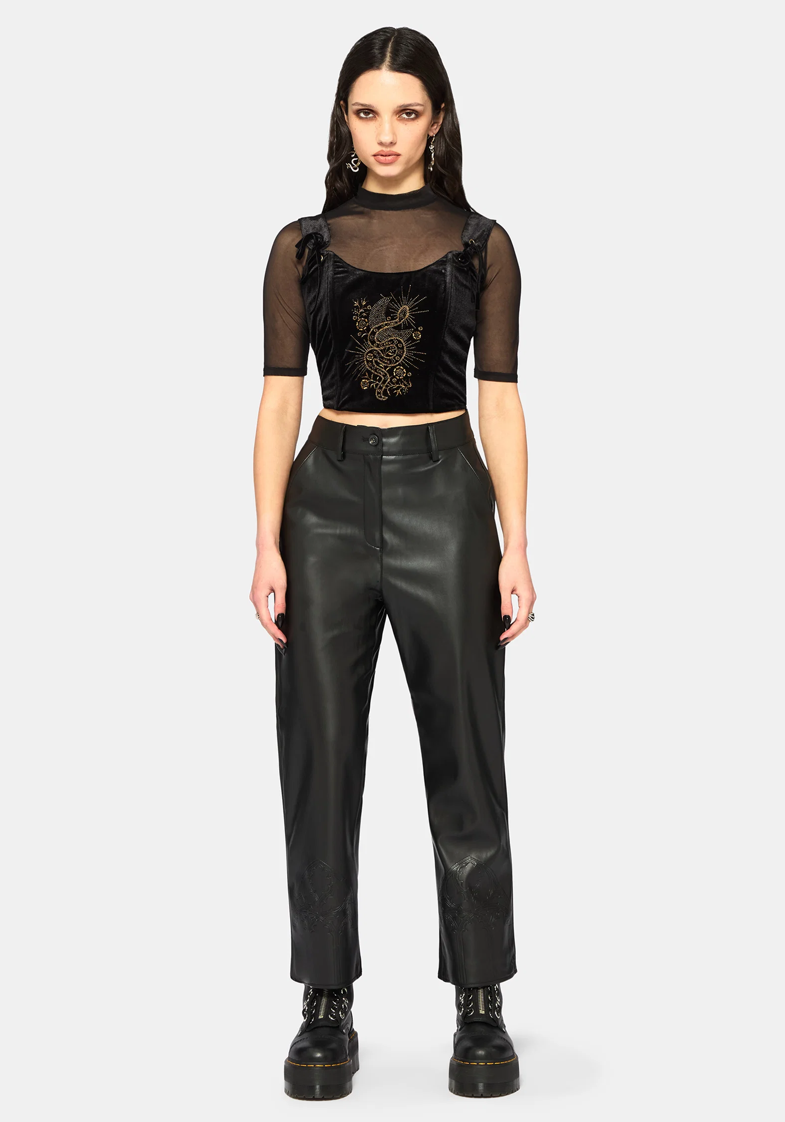 Kobra Velour Embroidered Tie Strap Corset Top - Image 7