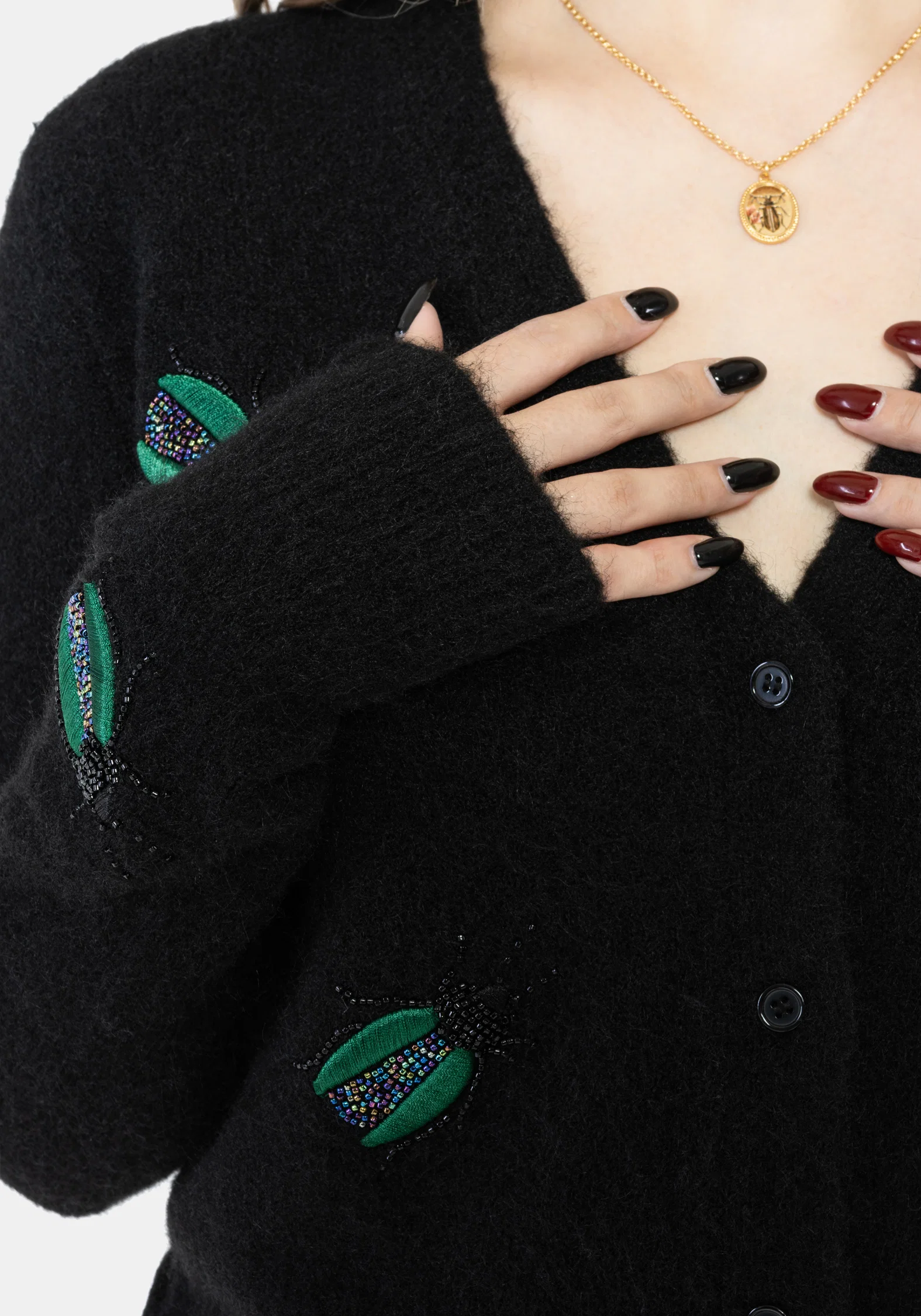 Lament Beaded Bug Embellished Knit Cardigan - Image 2