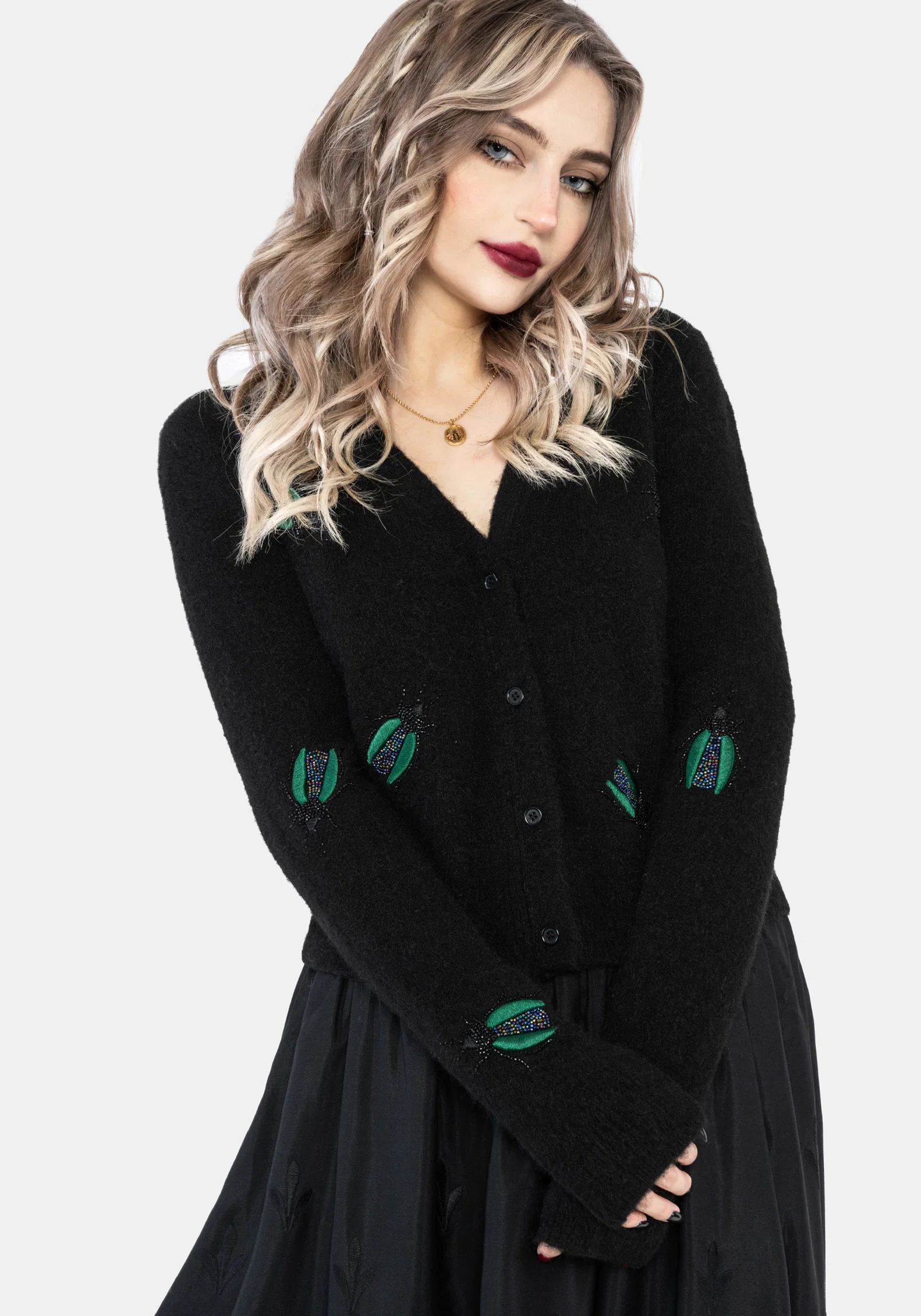 Lament Beaded Bug Embellished Knit Cardigan - Image 4
