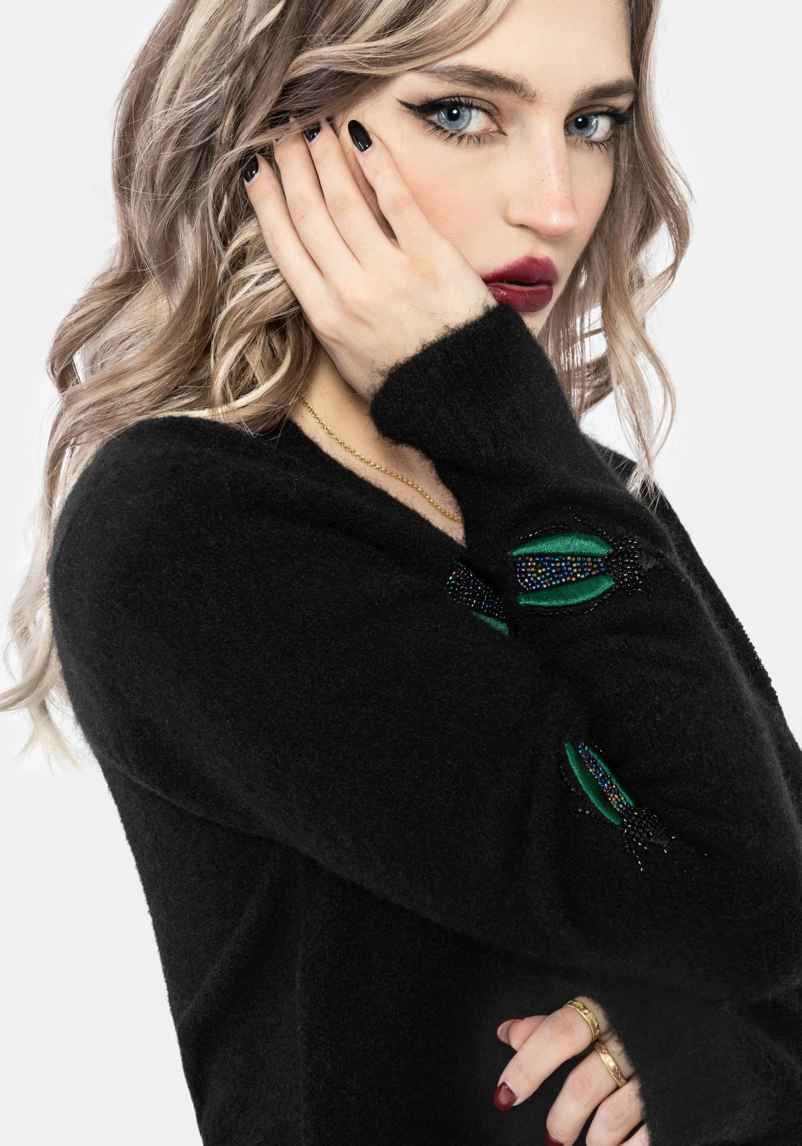 Lament Beaded Bug Embellished Knit Cardigan - Image 6