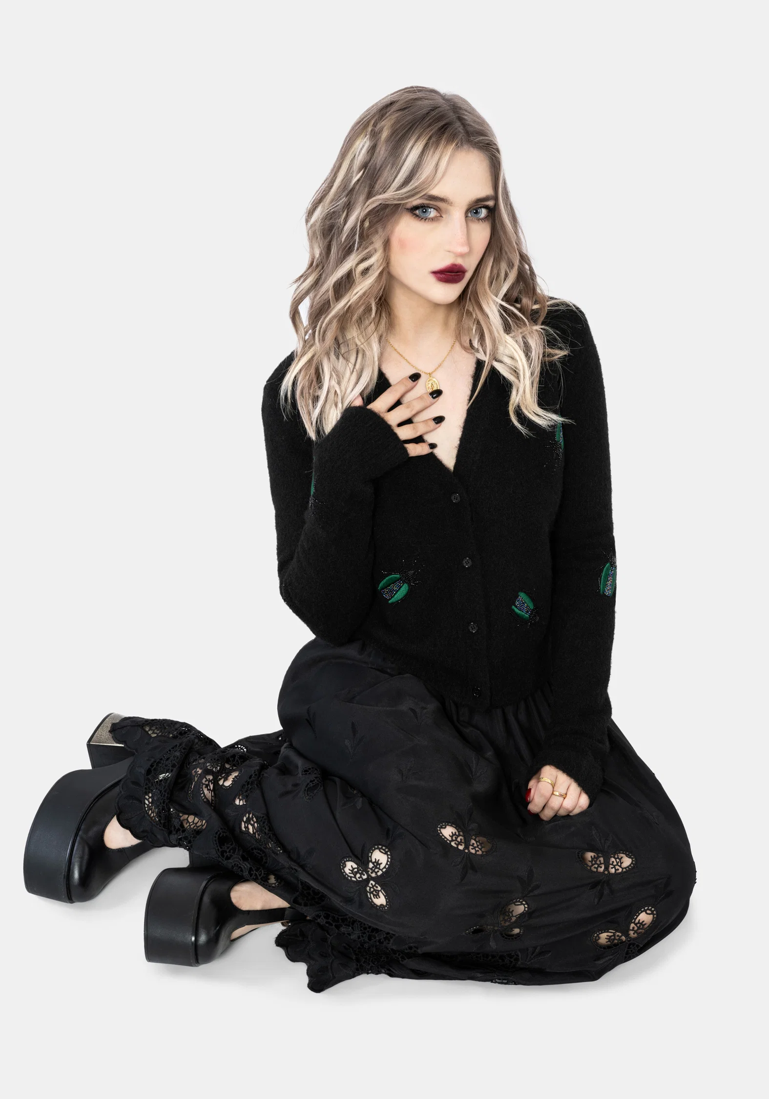 Lament Beaded Bug Embellished Knit Cardigan - Image 7