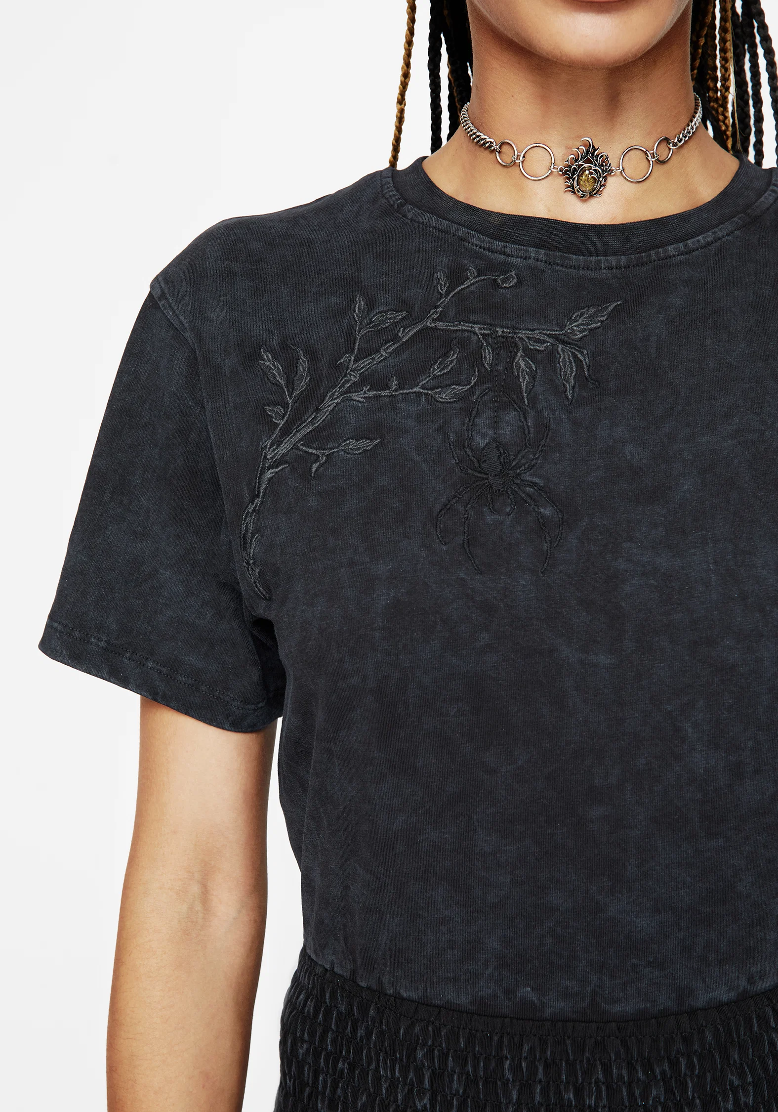Lamia Spider Embroidered Smock Waist Cotton T-Shirt - Image 2