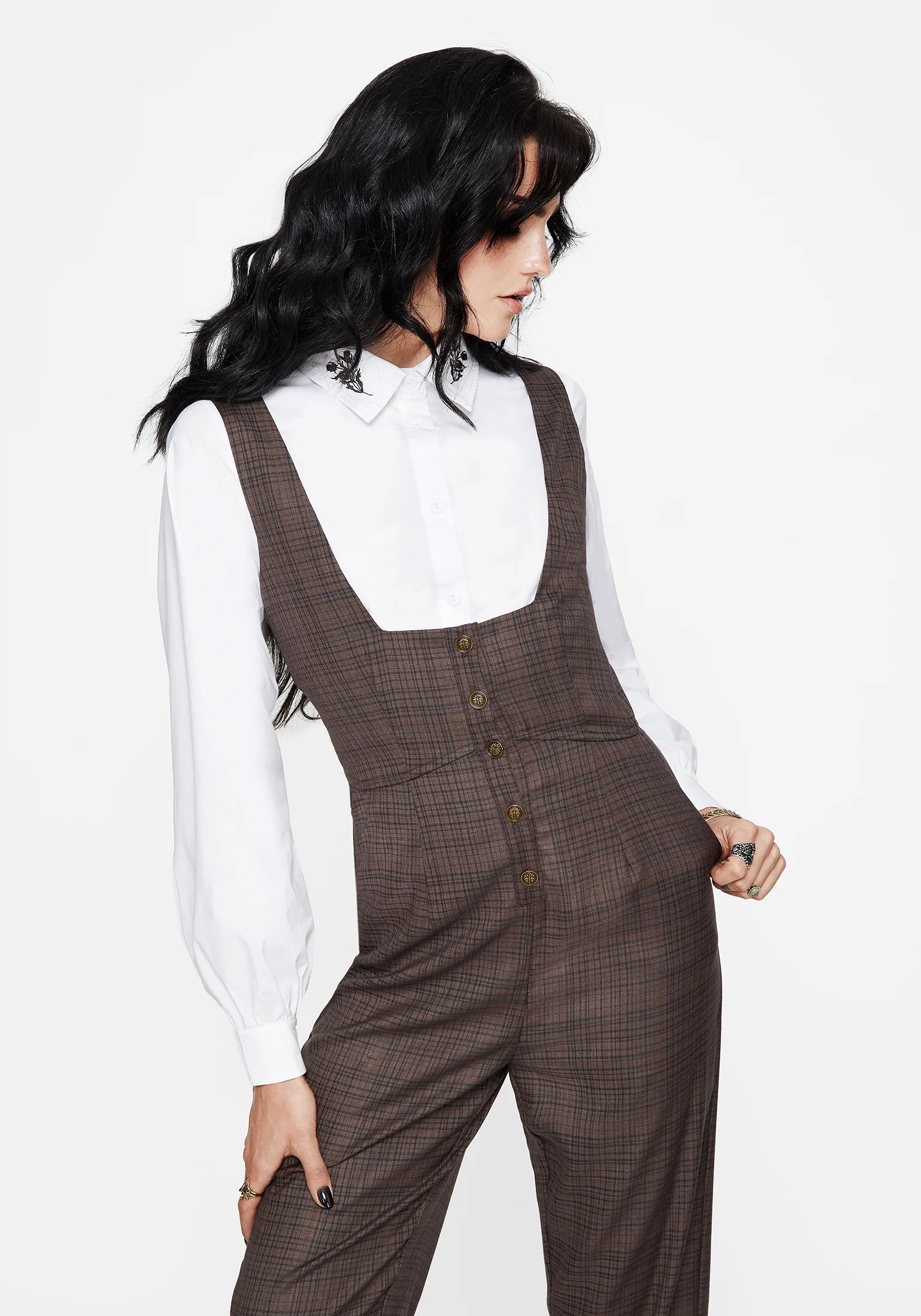 Lamya Check Tailored Straight Leg Suspender Trouser - Image 4