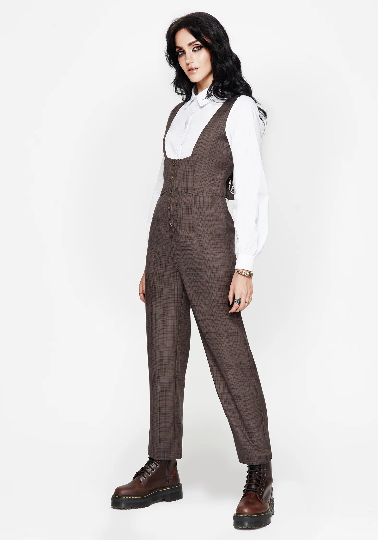 Lamya Check Tailored Straight Leg Suspender Trouser - Image 5