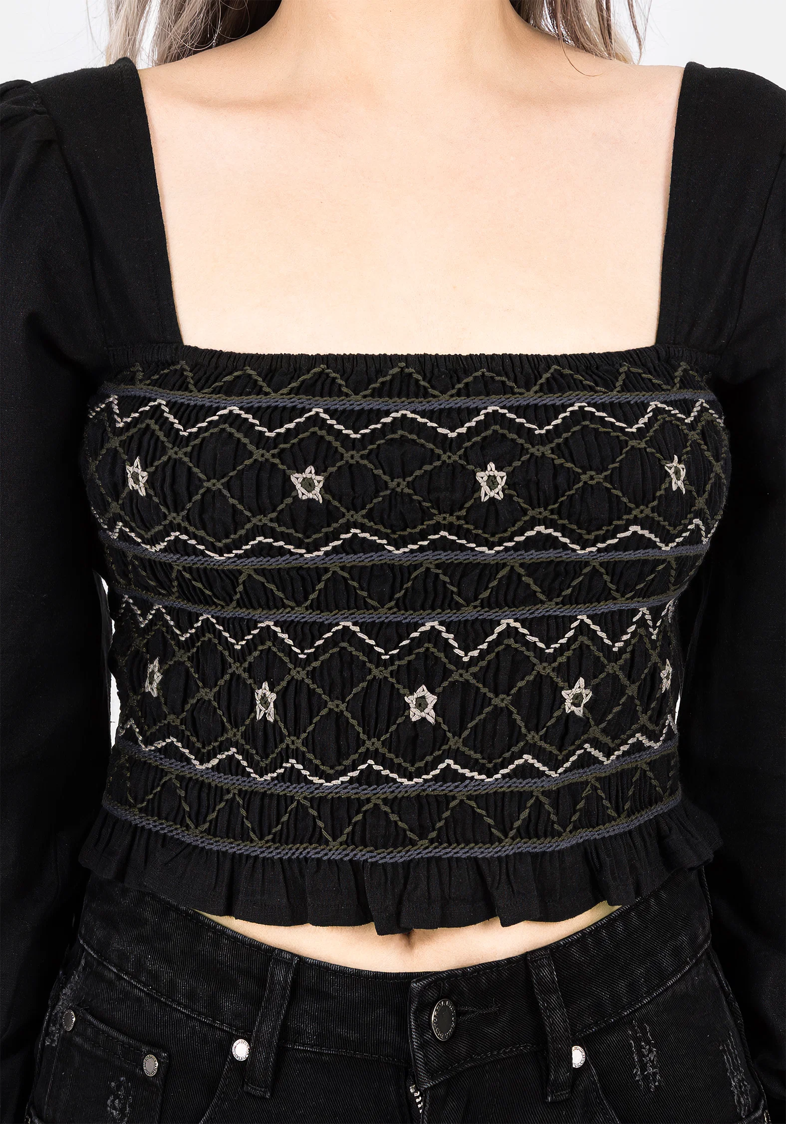Larissa Hand Embroidered Smocked Puff Sleeve Top - Image 2