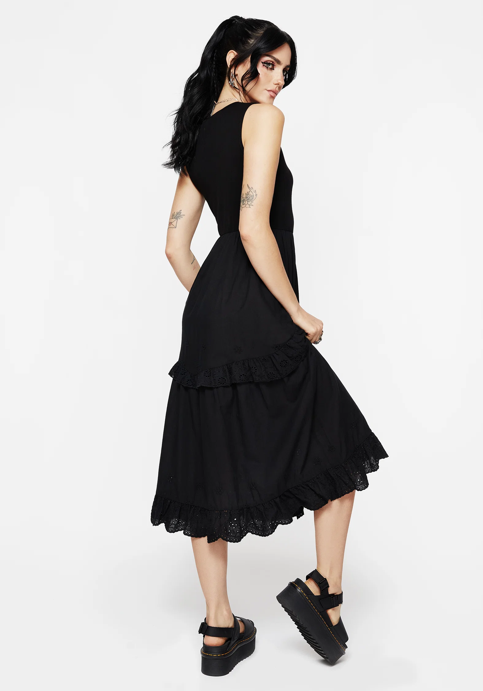 Laveau Embroidered Broderie Midi Dress - Image 3