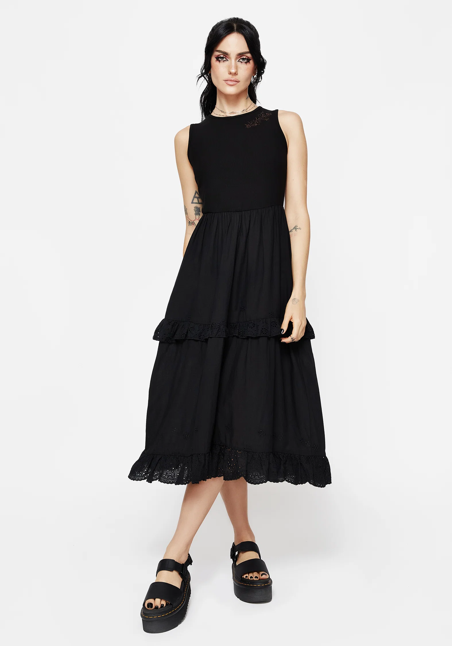 Laveau Embroidered Broderie Midi Dress - Image 4