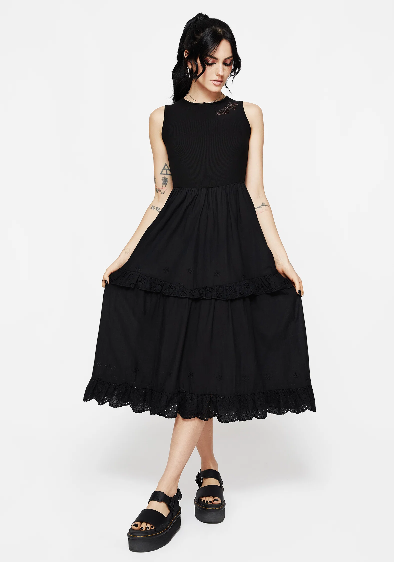 Laveau Embroidered Broderie Midi Dress - Image 6