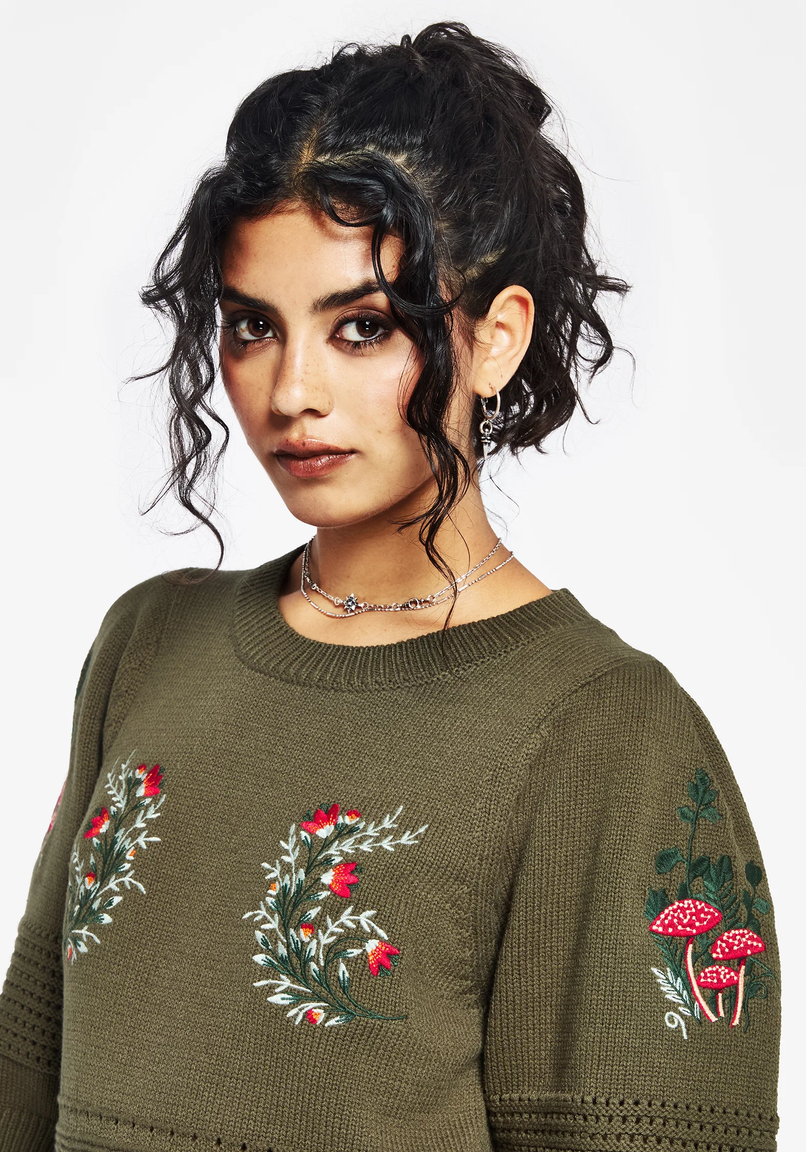 Lavish Mushroom Embroidered Short Sleeve Knit Top - Image 6