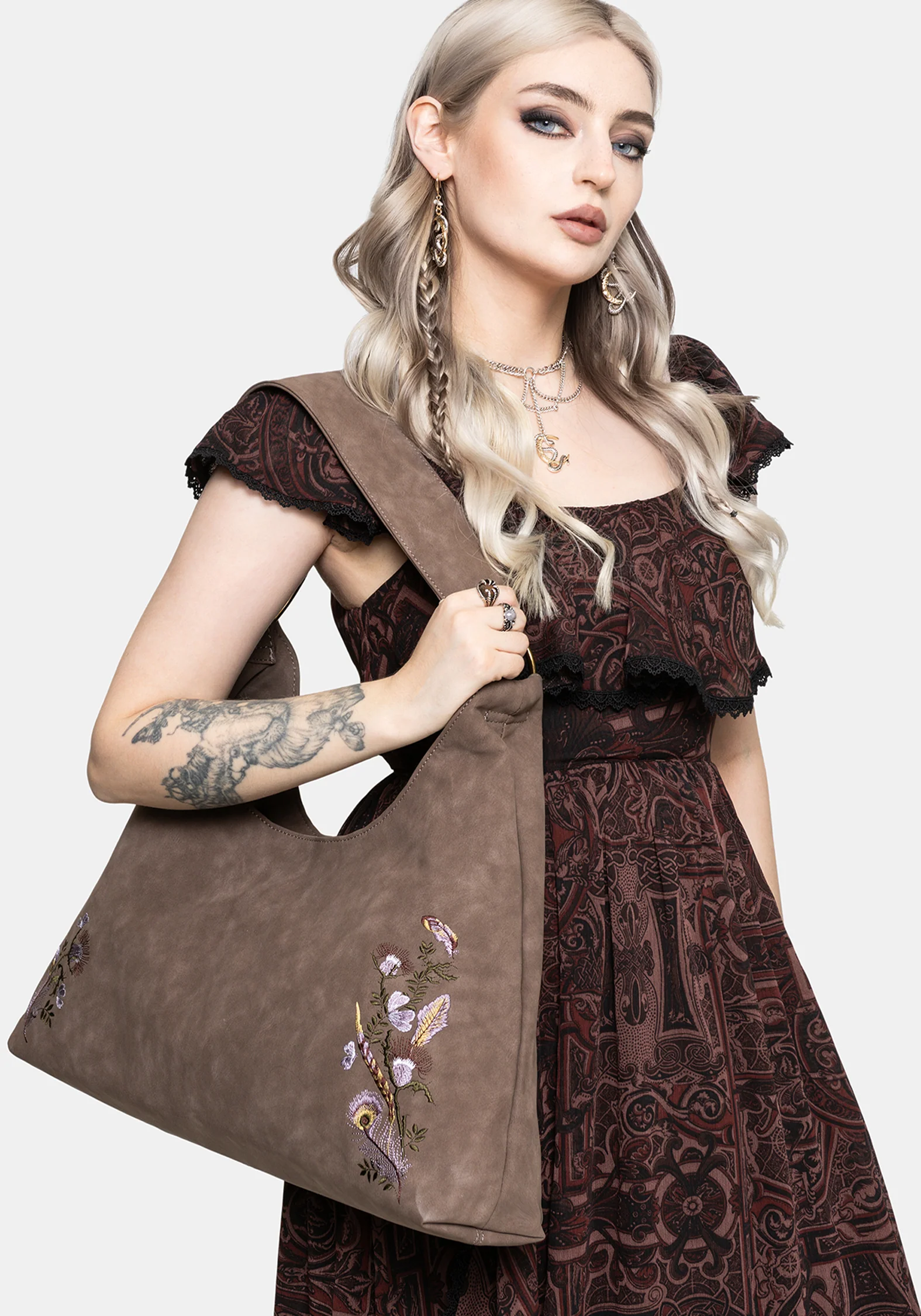 Lera Mystical Garden Embroidered Slouch Shoulder Bag - Image 8