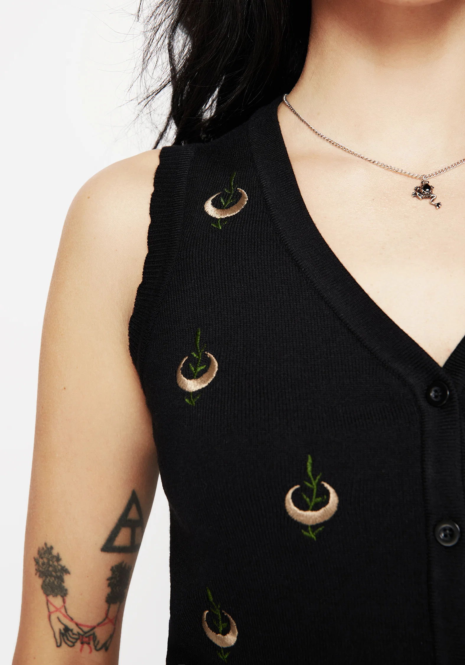 Liana Moon Leaf Embroidered Button Up Knit Vest - Image 2