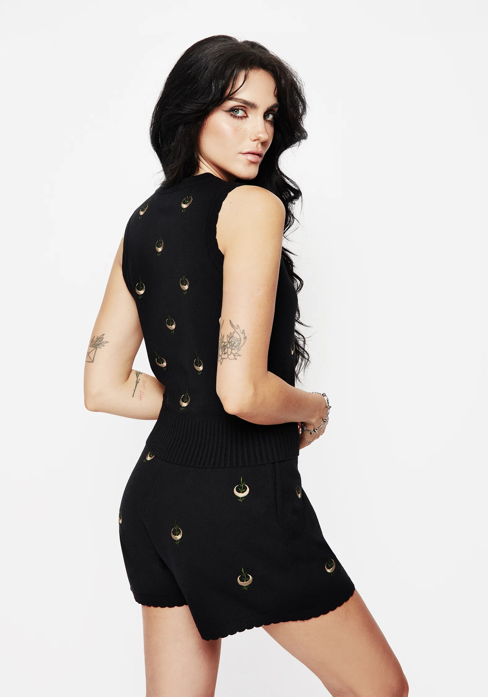 Liana Moon Leaf Embroidered Button Up Knit Vest - Image 3