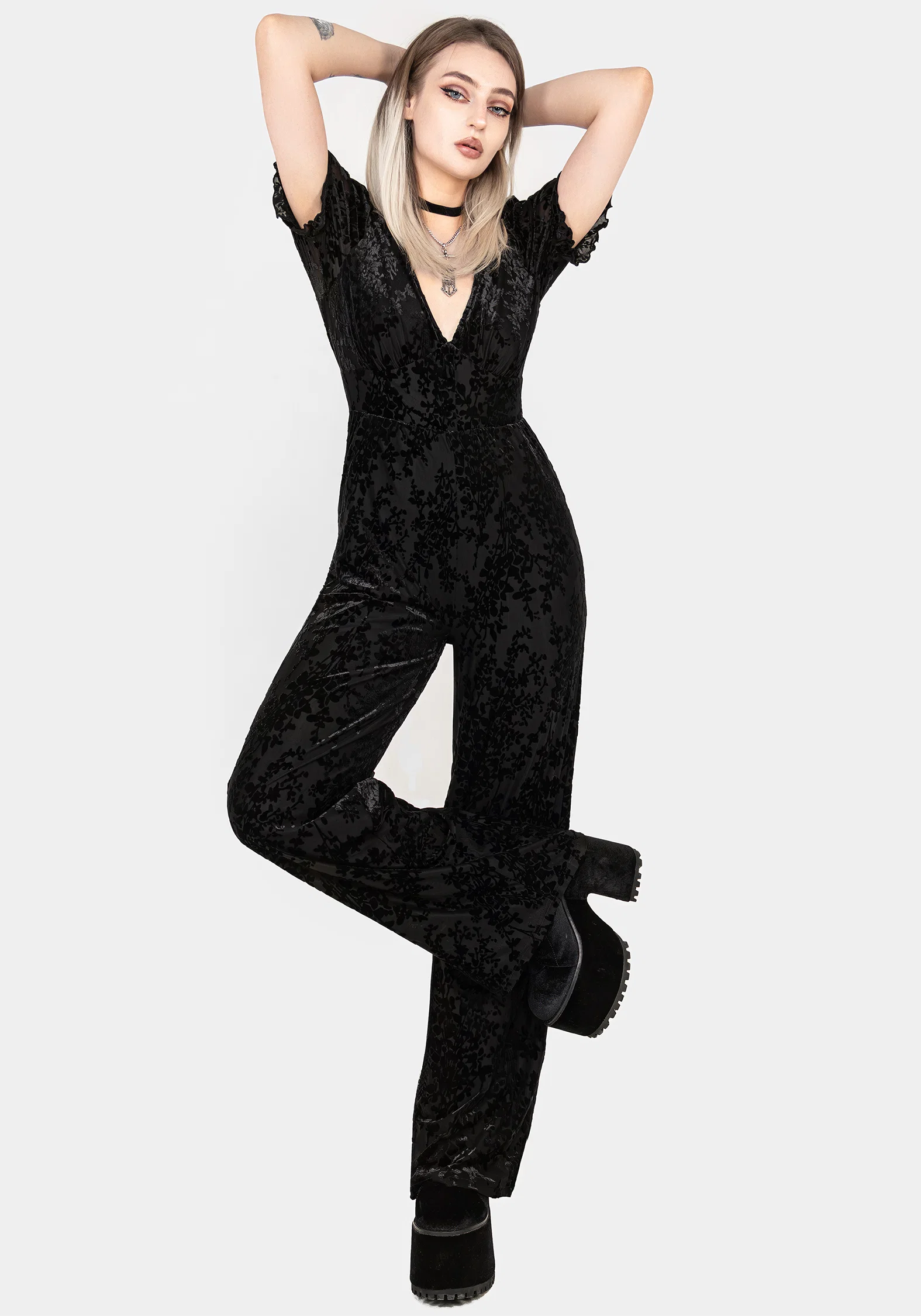 Lilias Devoré Velour Mesh Jumpsuit - Image 4